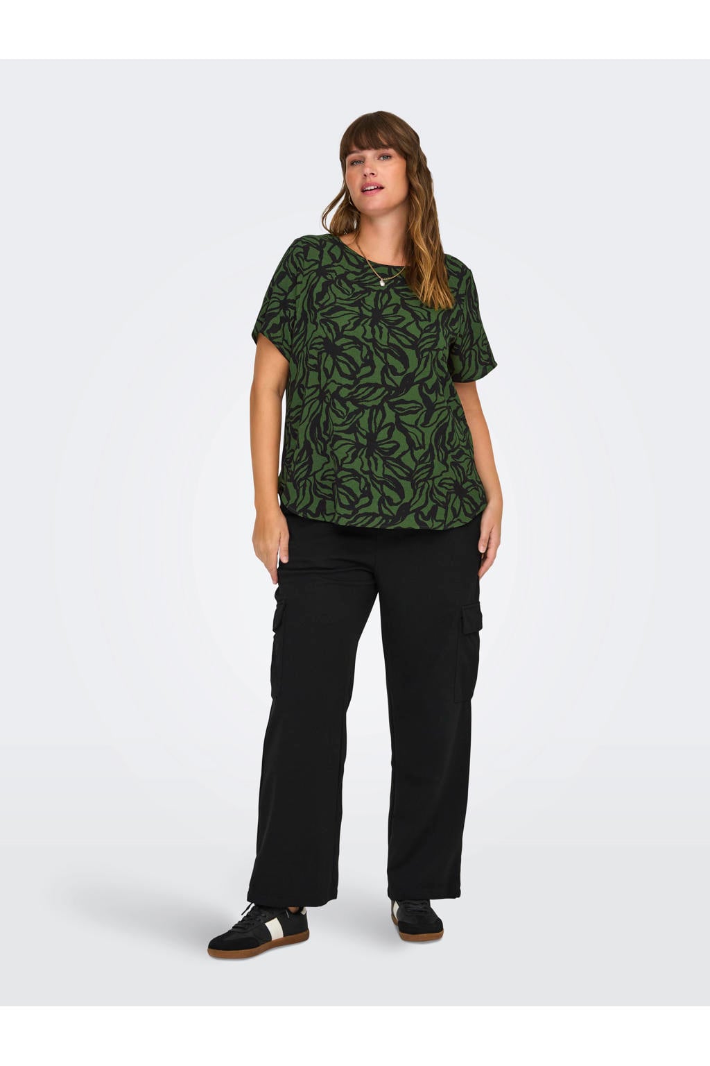 ONLY CARMAKOMA top CARVICA met all over print kaki/zwart