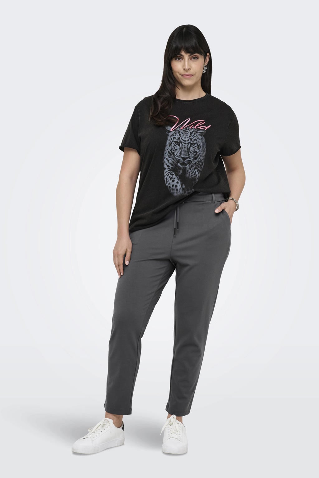 ONLY CARMAKOMA slim fit broek CARGOLDTRASH grijs