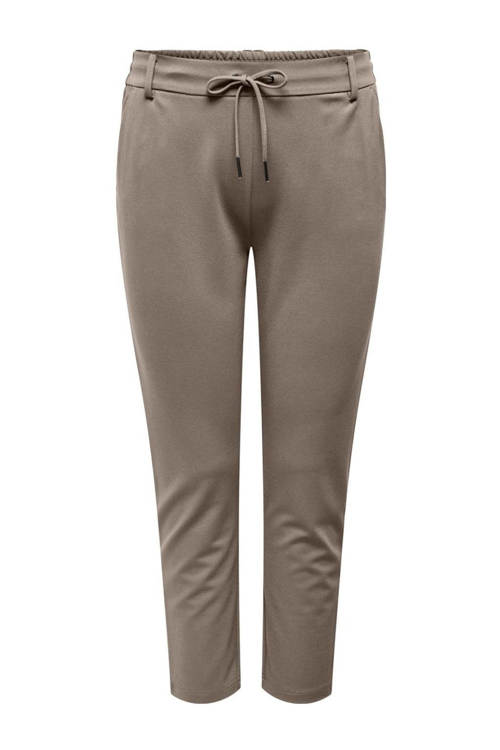 Zandkleurige dames ONLY CARMAKOMA slim fit broek van viscose met regular waist, elastische tailleband met koord en effen
