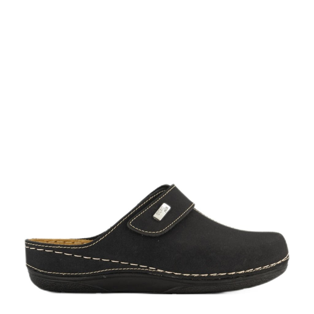 Zwarte dames Casa mia pantoffels van imitatie leer/textiel/rubber