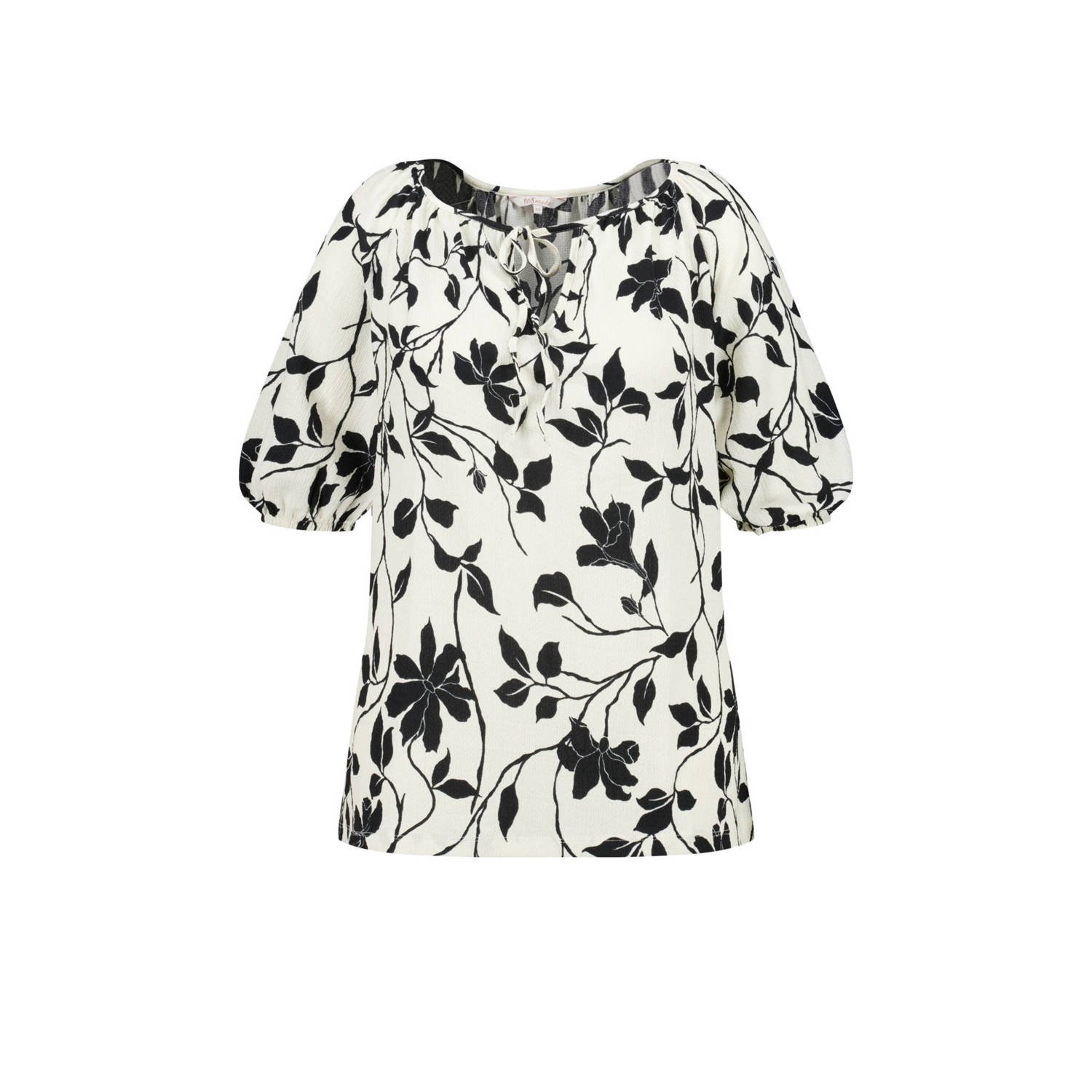 MS Mode blousetop met all over print zwart ecru