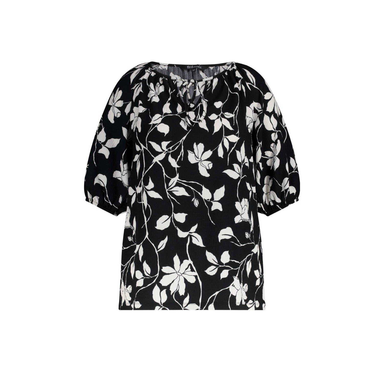 MS Mode blousetop met all over print zwart ecru