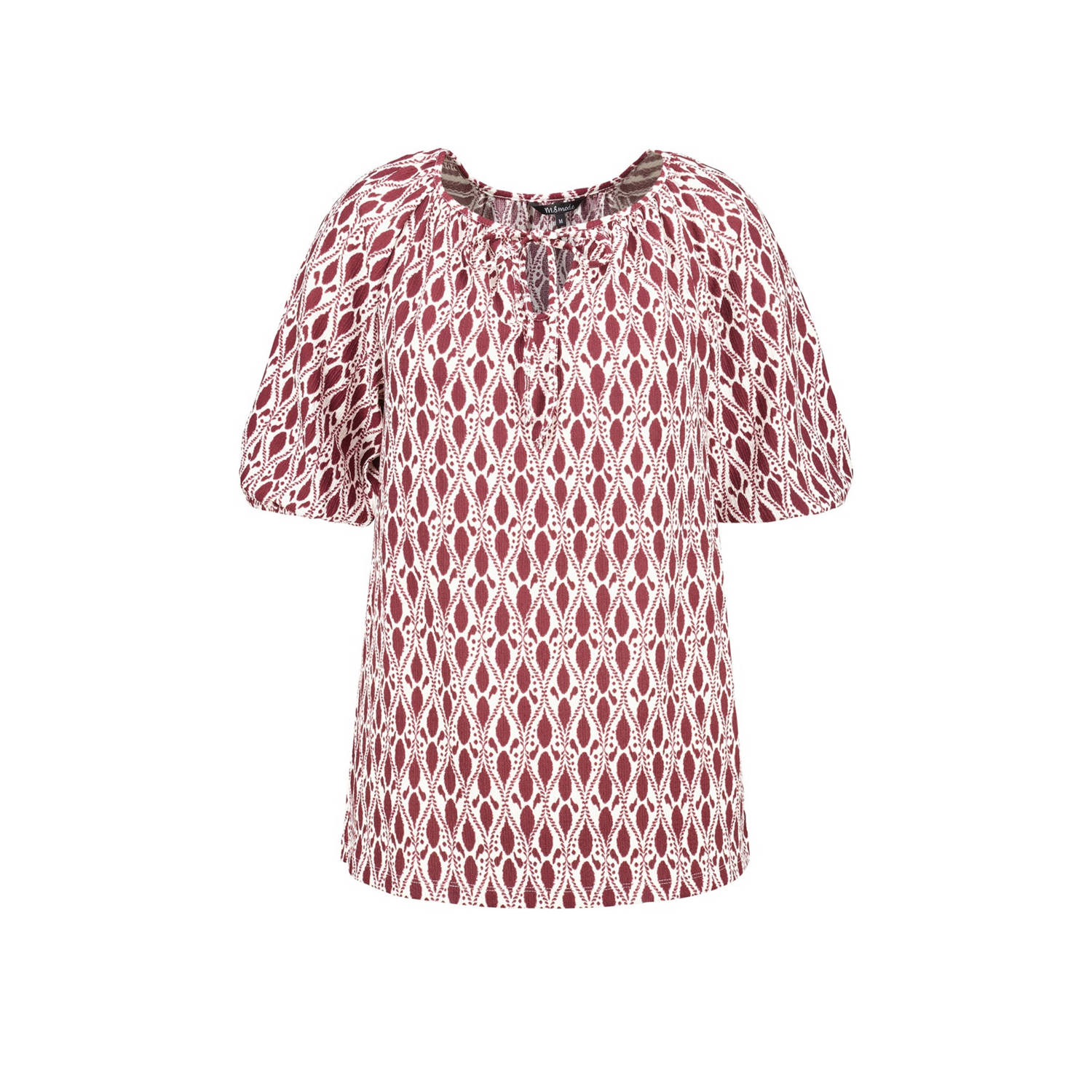 MS Mode blousetop met all over print donkerrood ecru