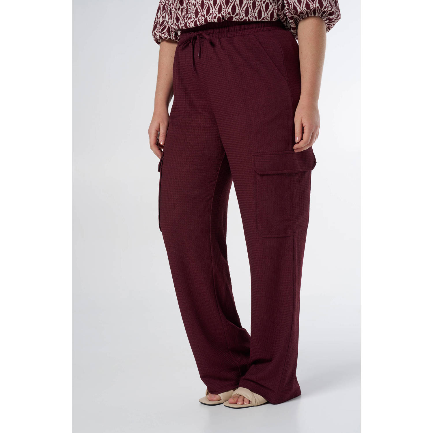 MS Mode wide leg cargobroek donkerrood