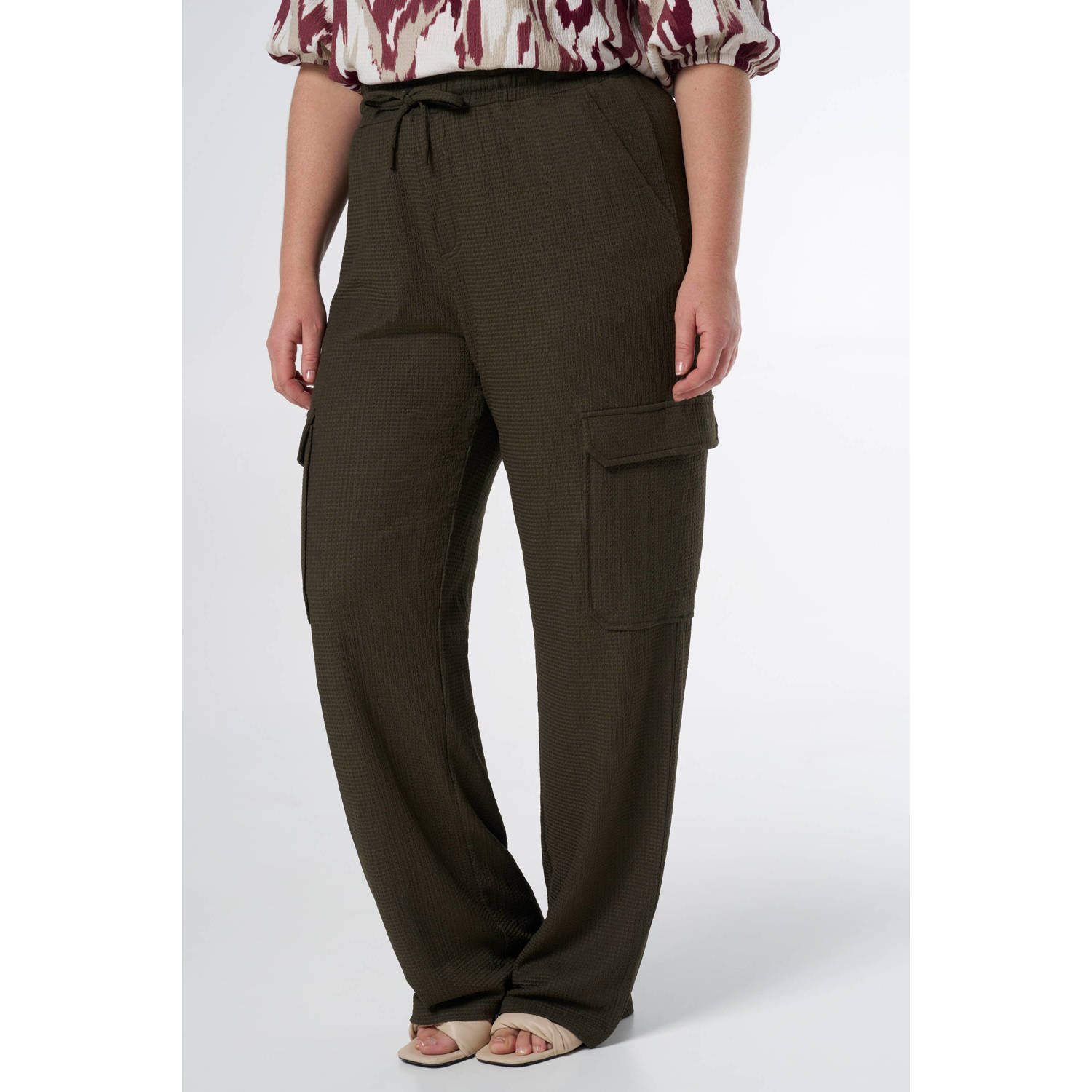 MS Mode wide leg cargobroek kaki