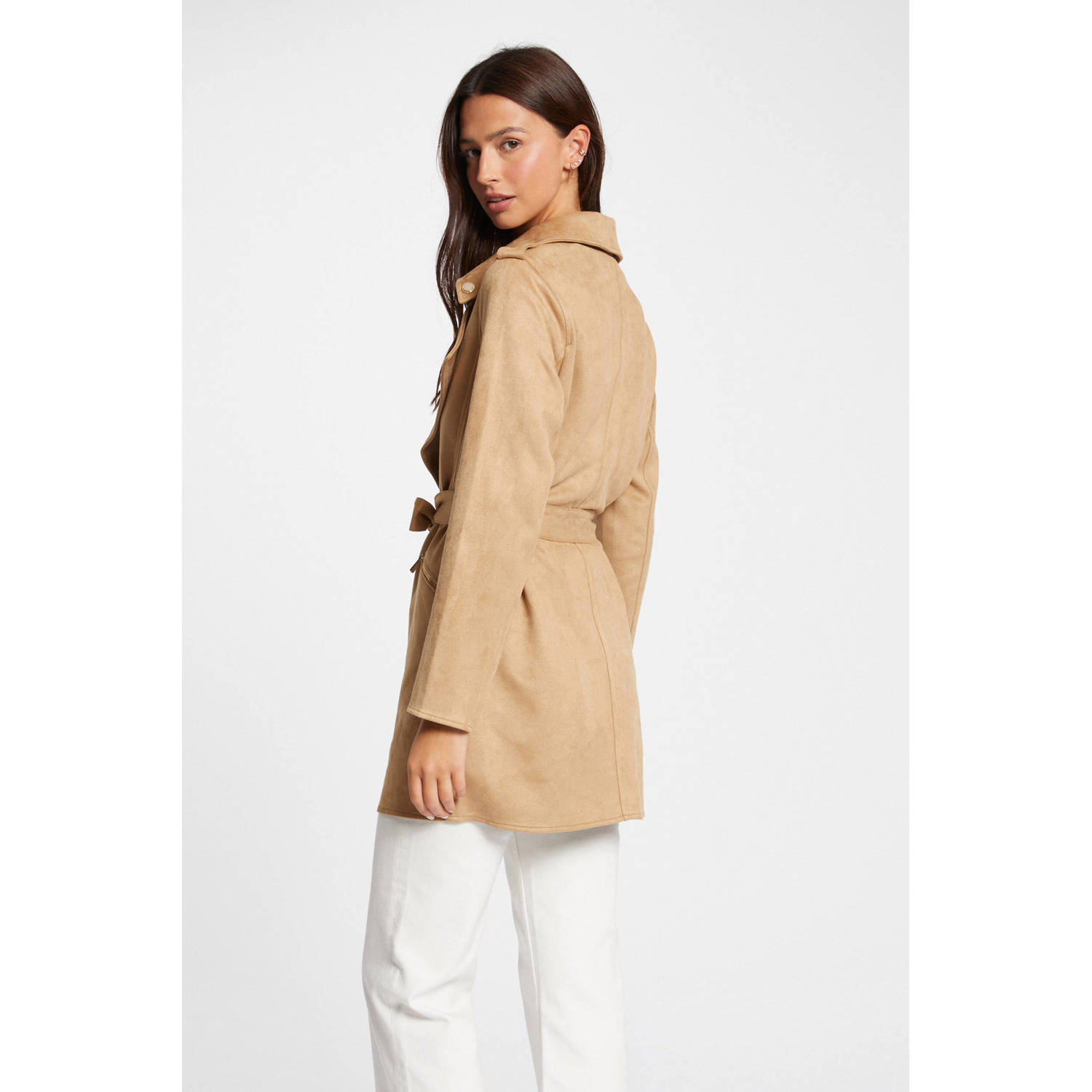 Morgan imitatiesuede jas met ceintuur beige