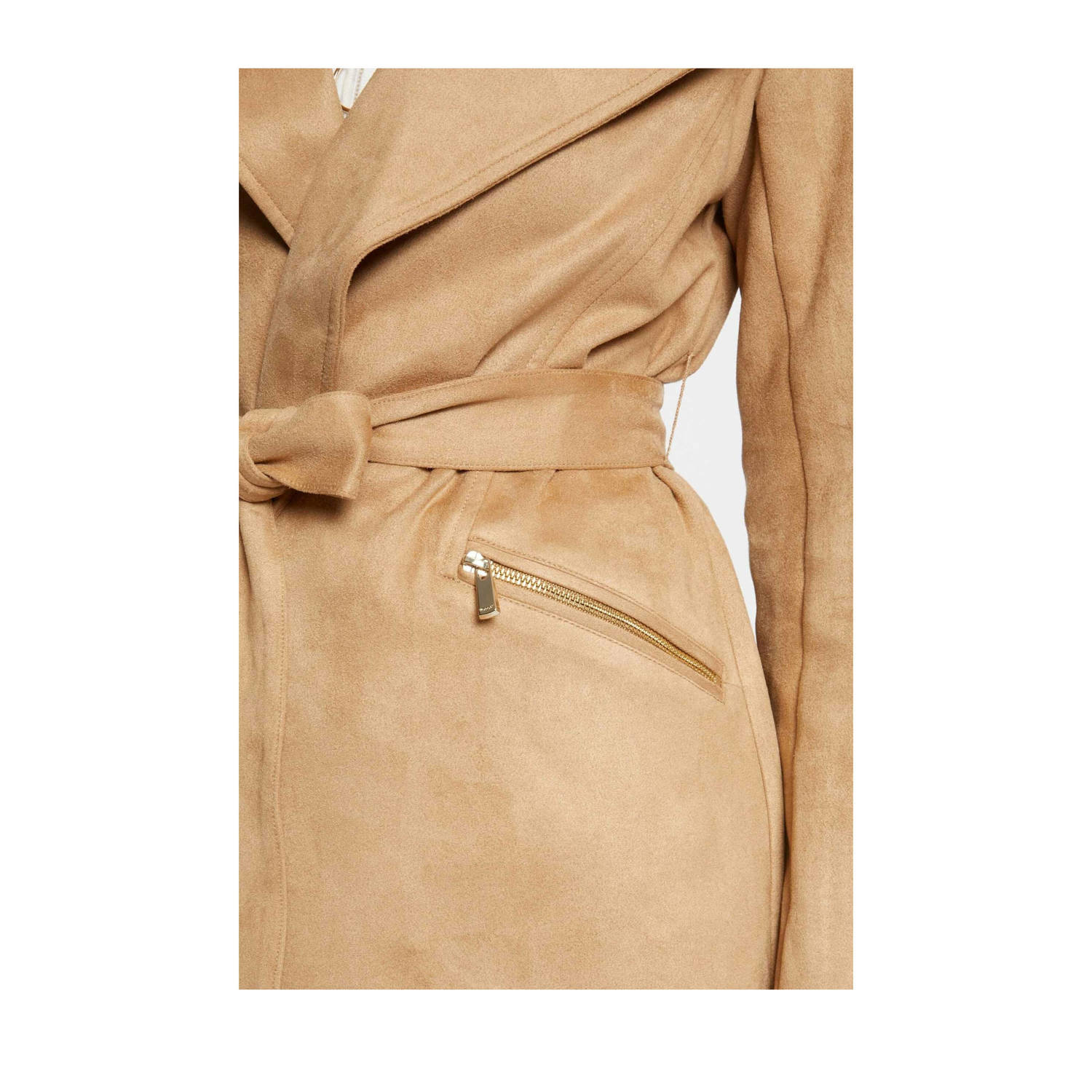 Morgan imitatiesuede jas met ceintuur beige