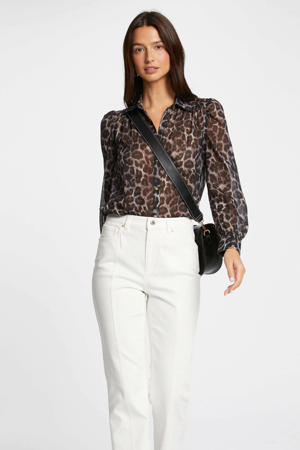 blouse met panterprint bruin