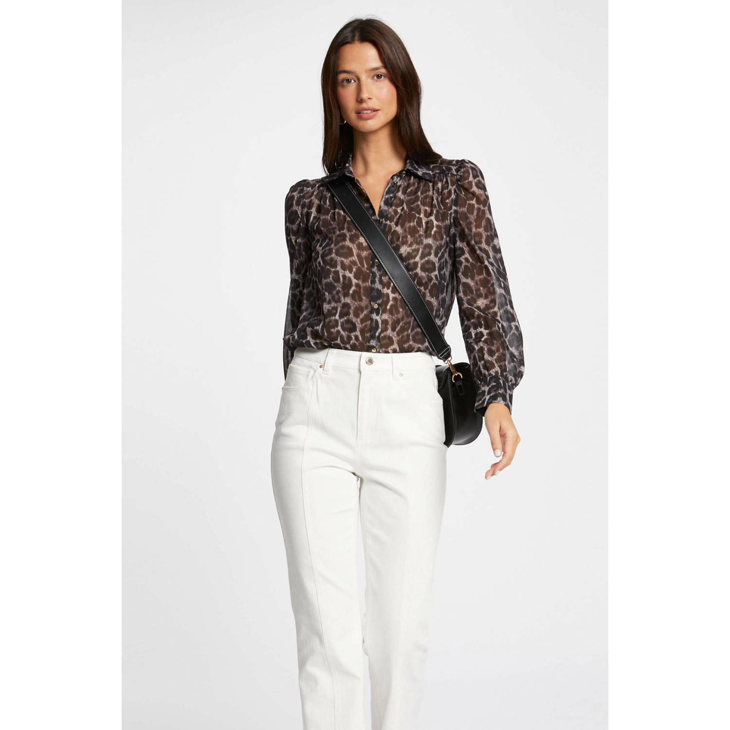 Morgan blouse met panterprint bruin lichtbruin
