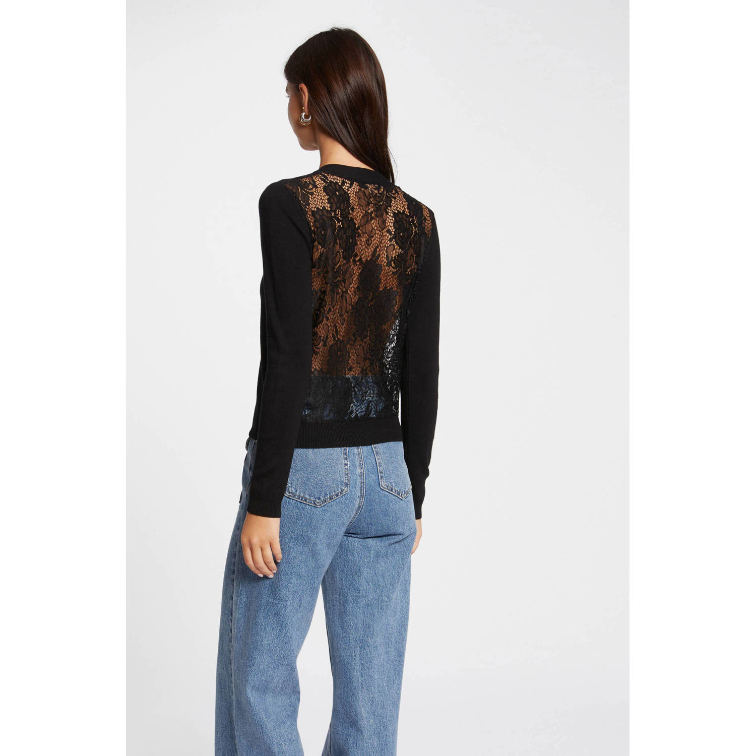 Morgan vest met backprint en kant zwart