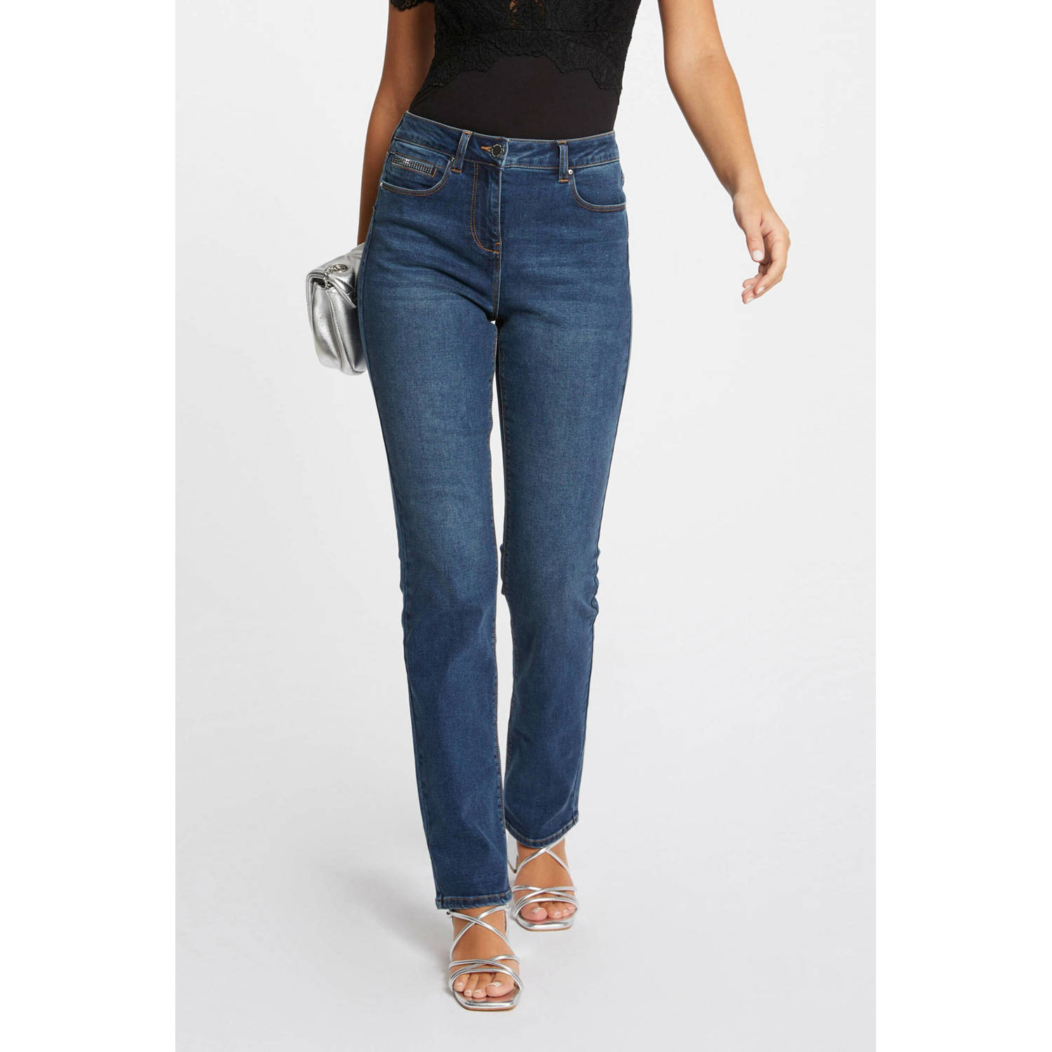 Morgan straight leg jeans medium blue denim