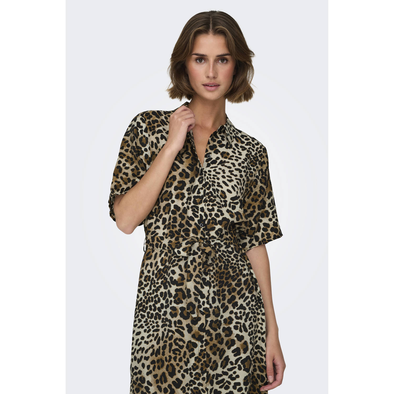 JDY blousejurk BARBARA met dierenprint en ceintuur bruin wit