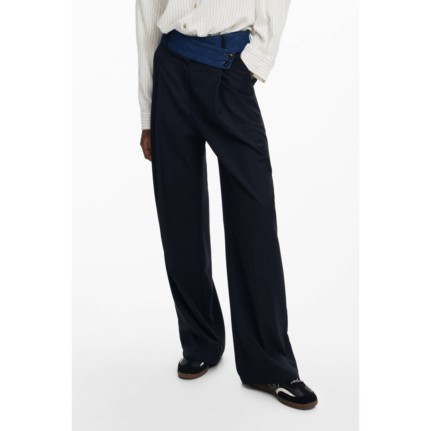 Desigual wide leg pantalon donkerblauw medium blue denim