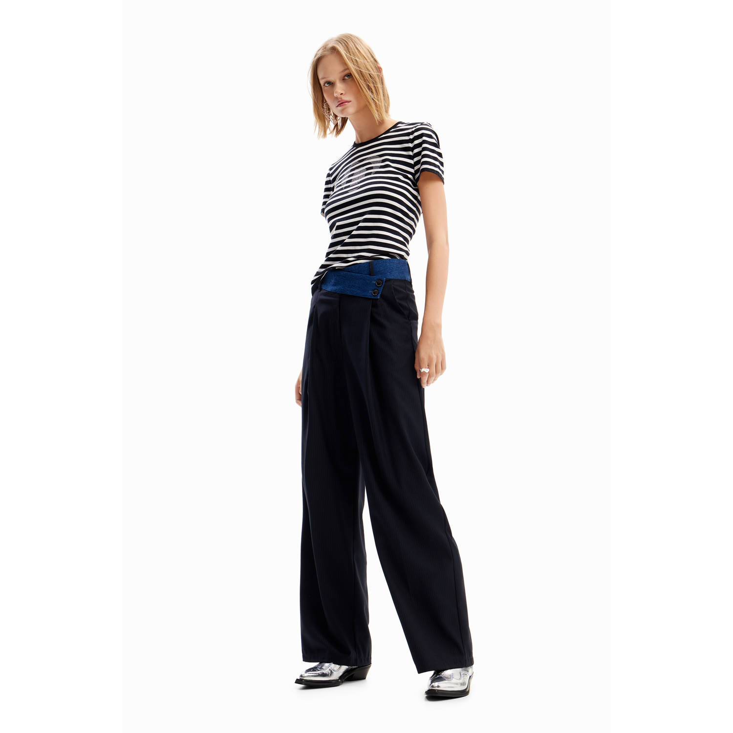 Desigual wide leg pantalon donkerblauw medium blue denim