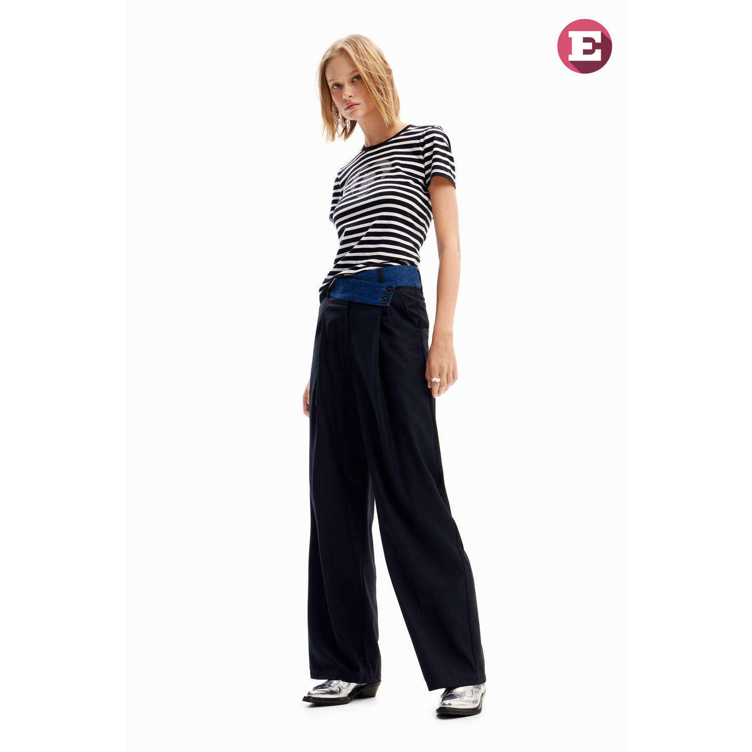 Desigual wide leg pantalon donkerblauw medium blue denim
