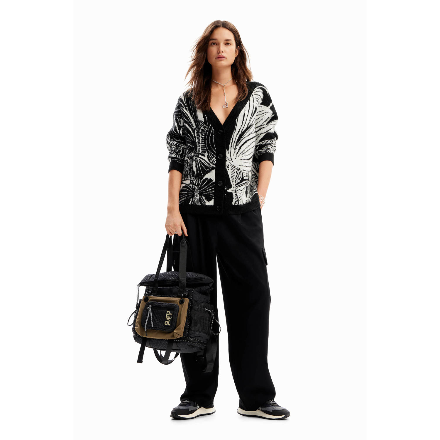 Desigual gebloemd vest zwart wit