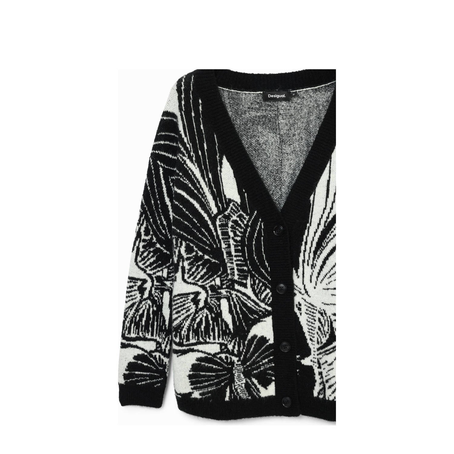 Desigual Zwarte V-hals Cardigan met Print Black Dames