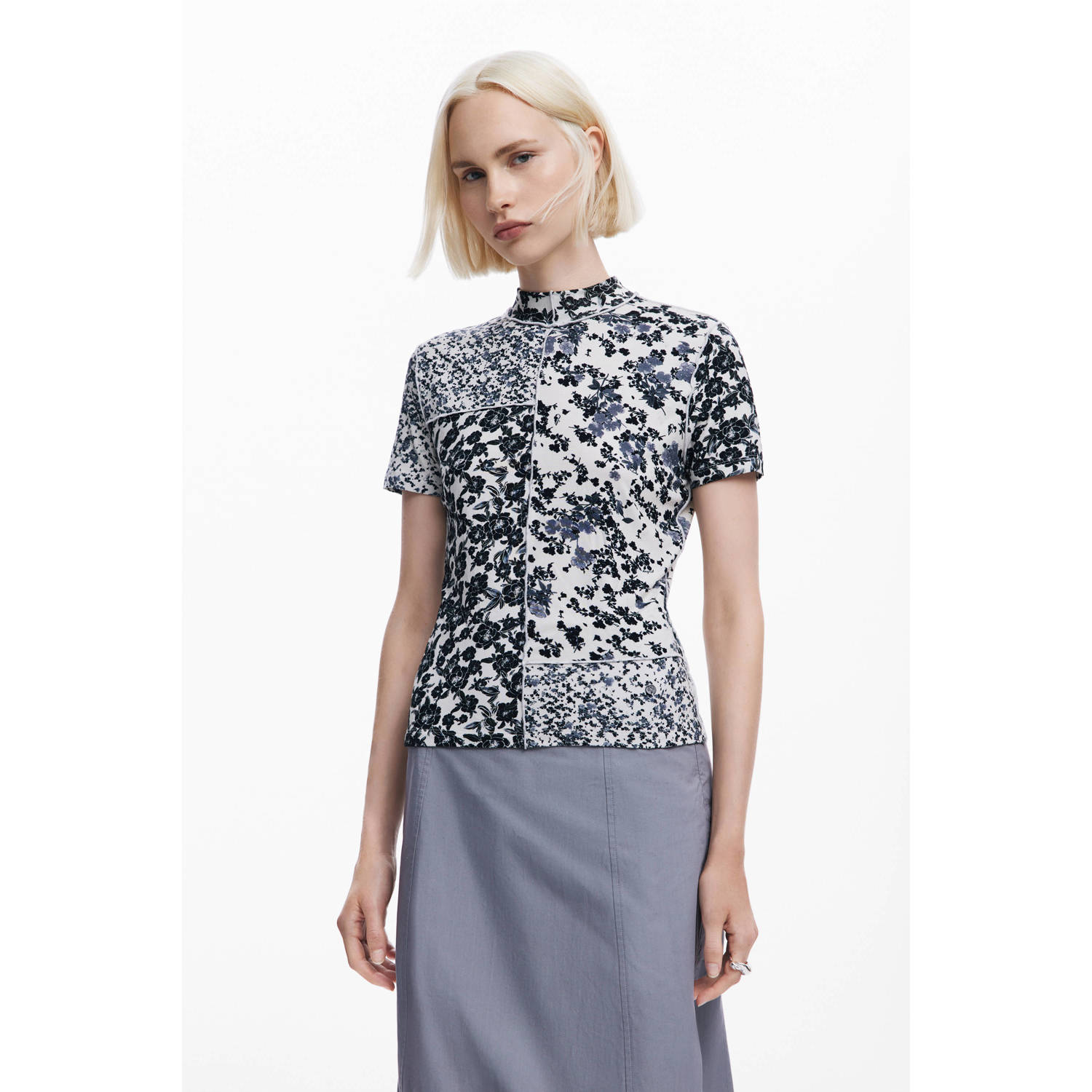 Desigual gebloemde top ecru zwart