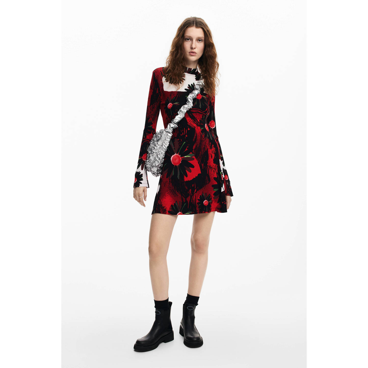 Desigual gebloemde jurk rood zwart