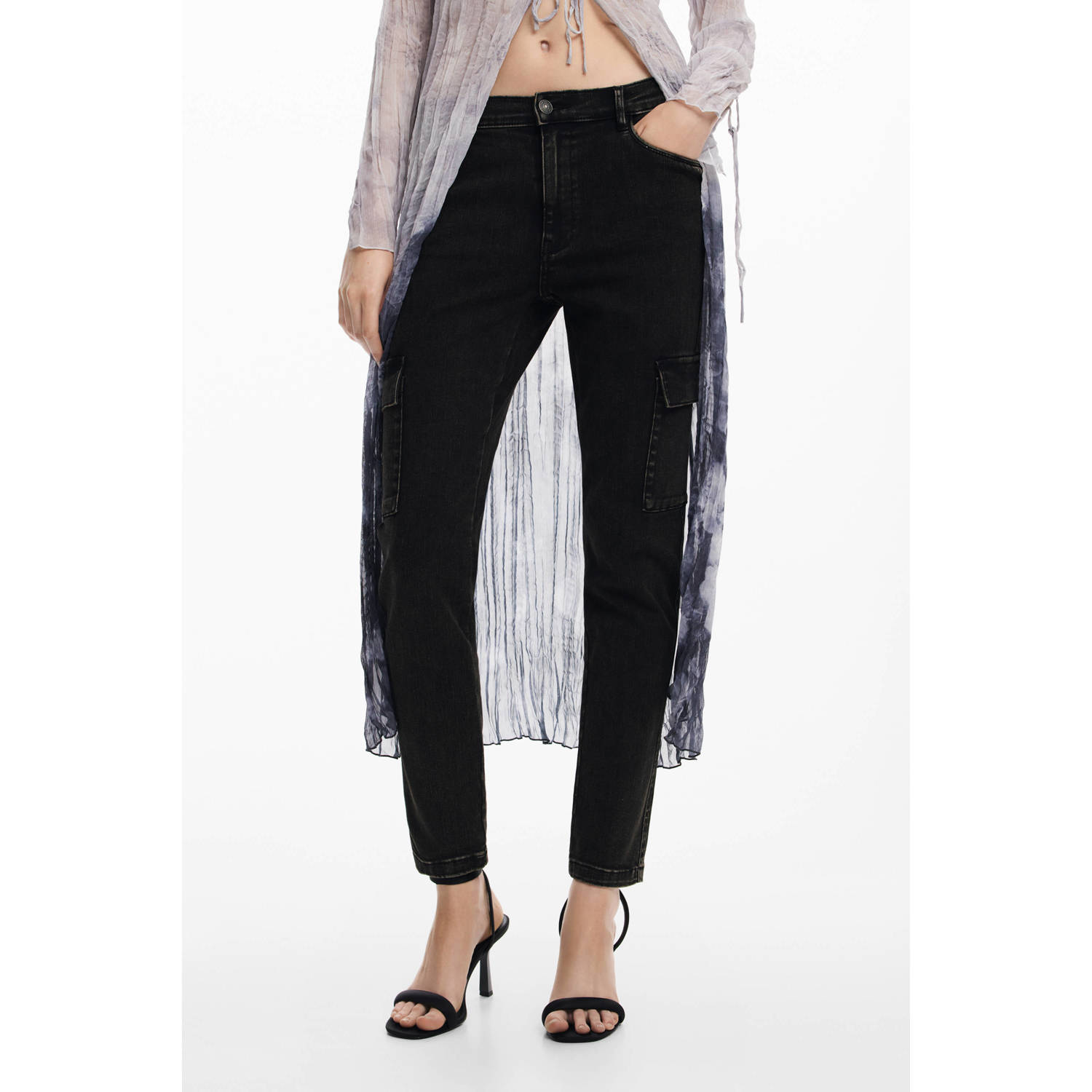Desigual slim fit cargobroek black denim