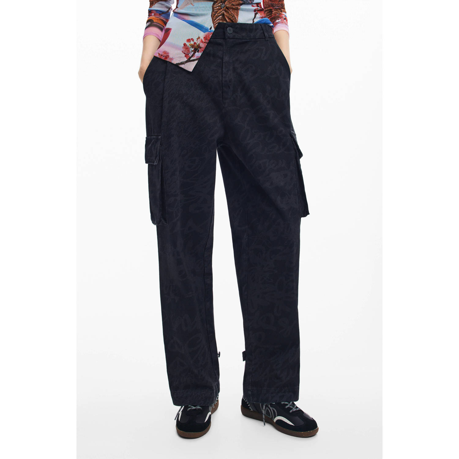 Desigual loose fit cargobroek zwart