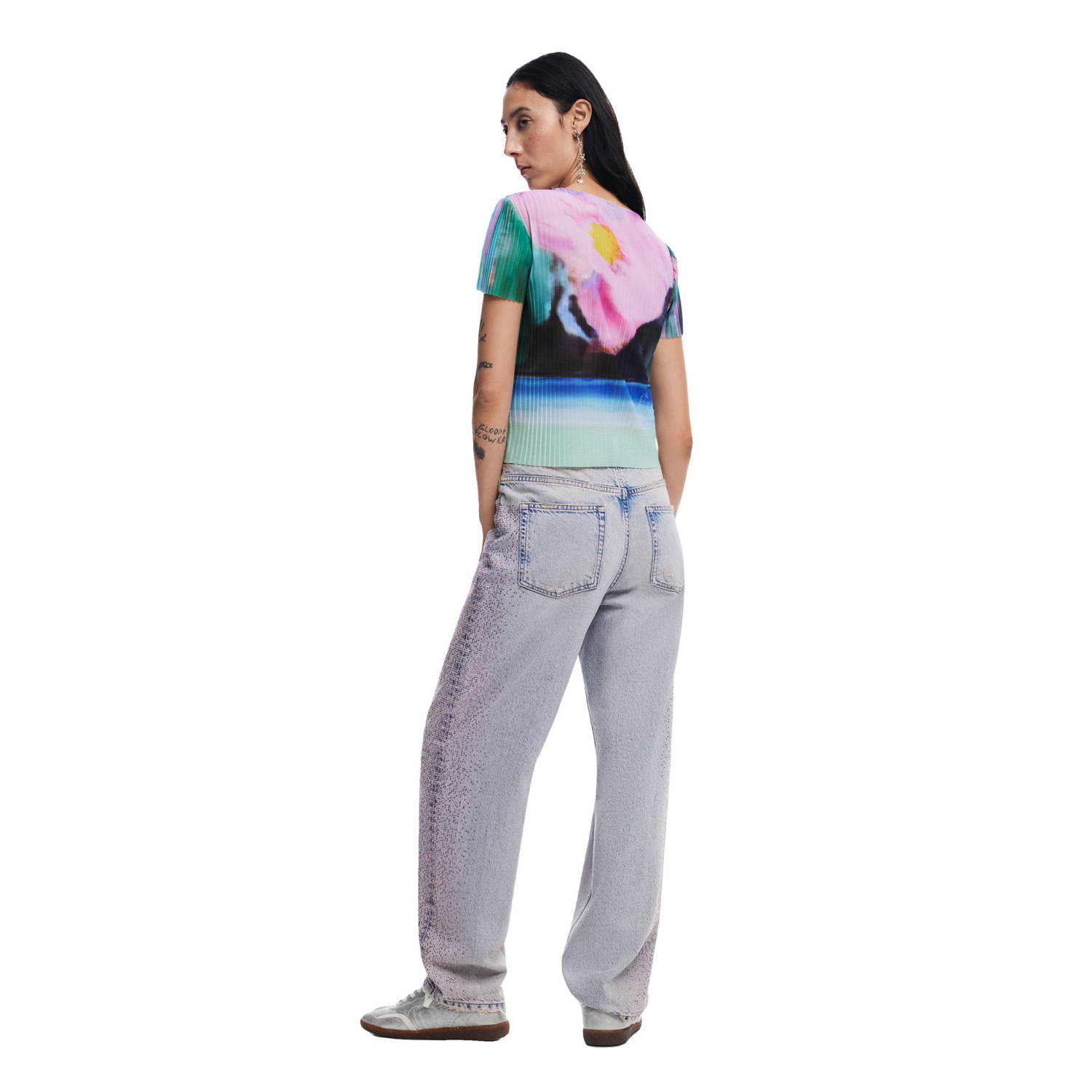 Desigual straight leg jeans met glitters light blue denim