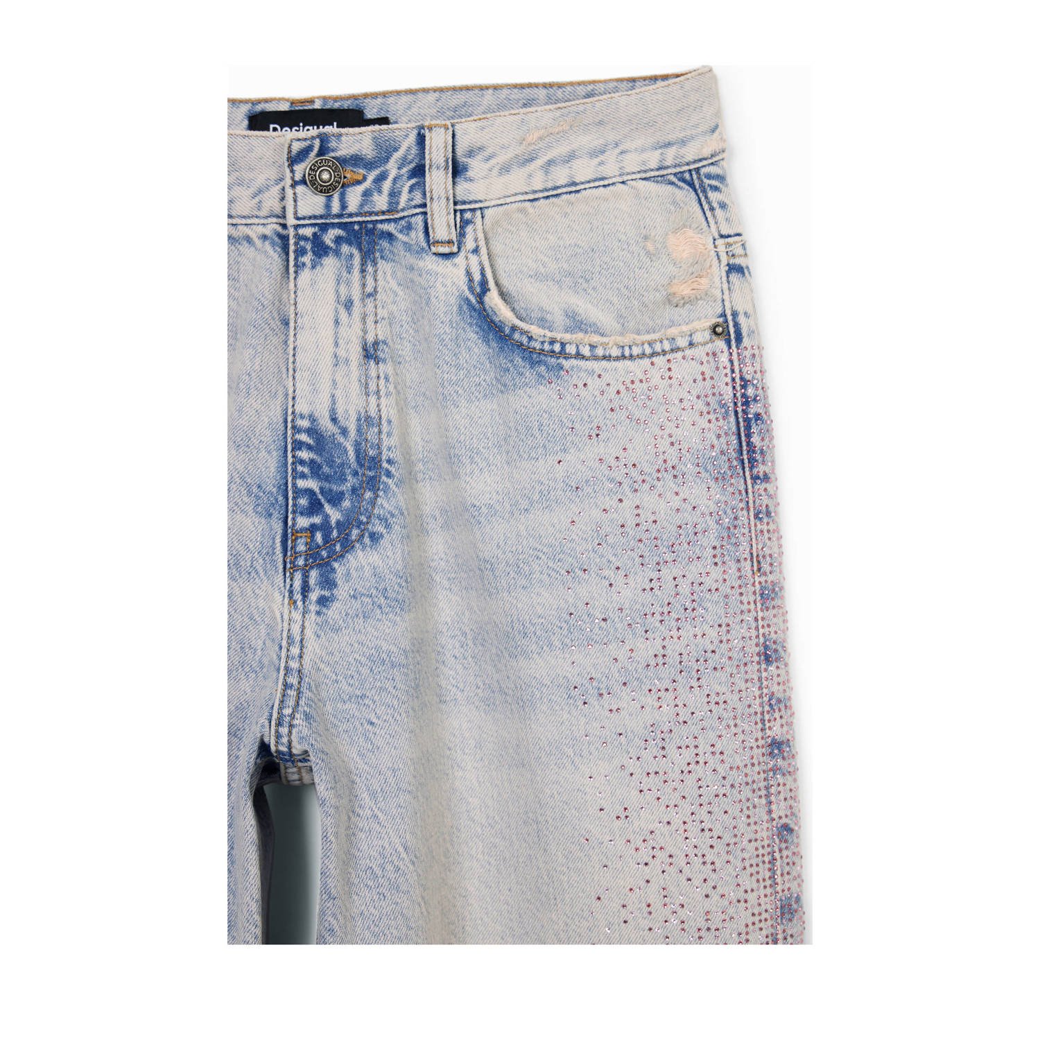 Desigual straight leg jeans met glitters light blue denim