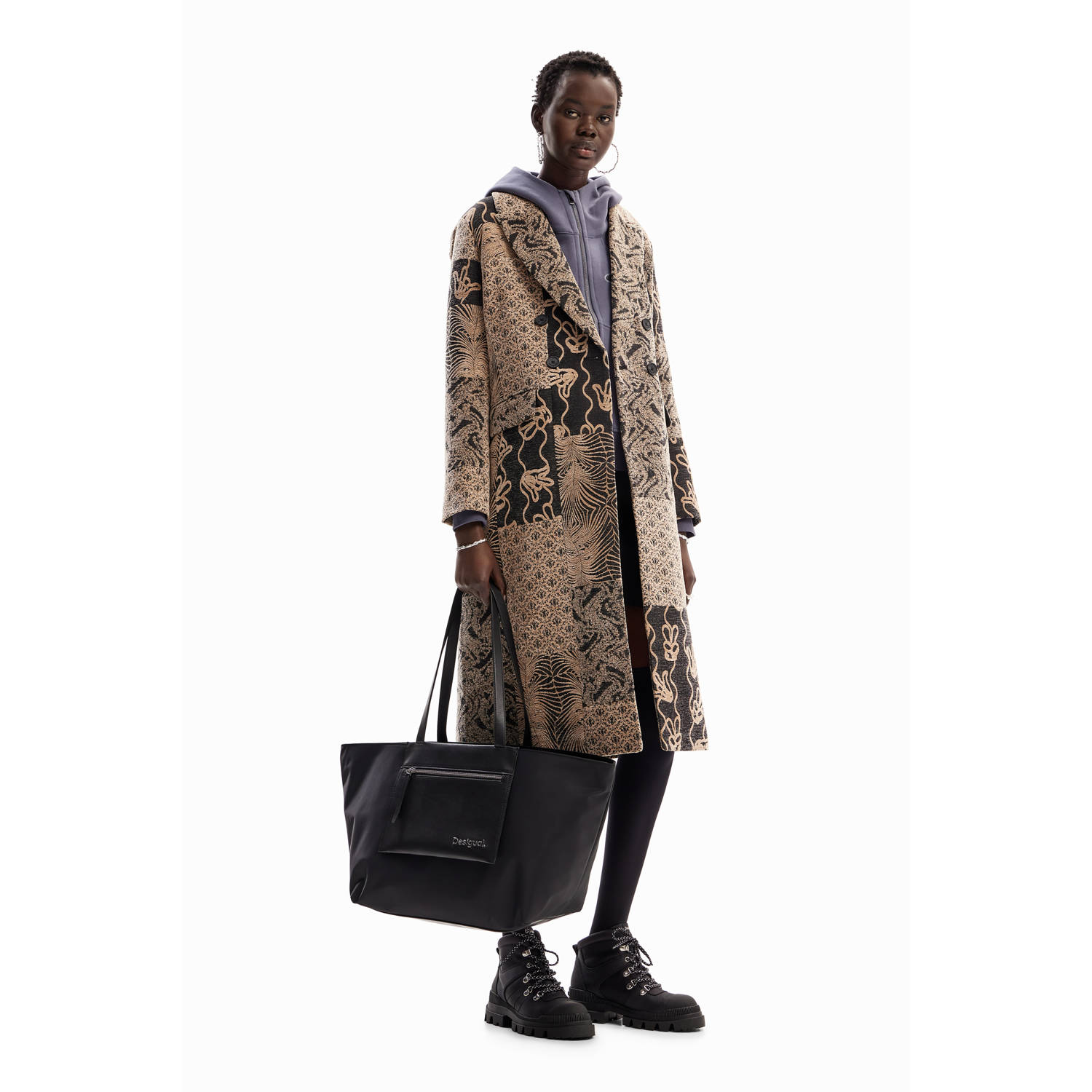 Desigual jas met all over print bruin zwart