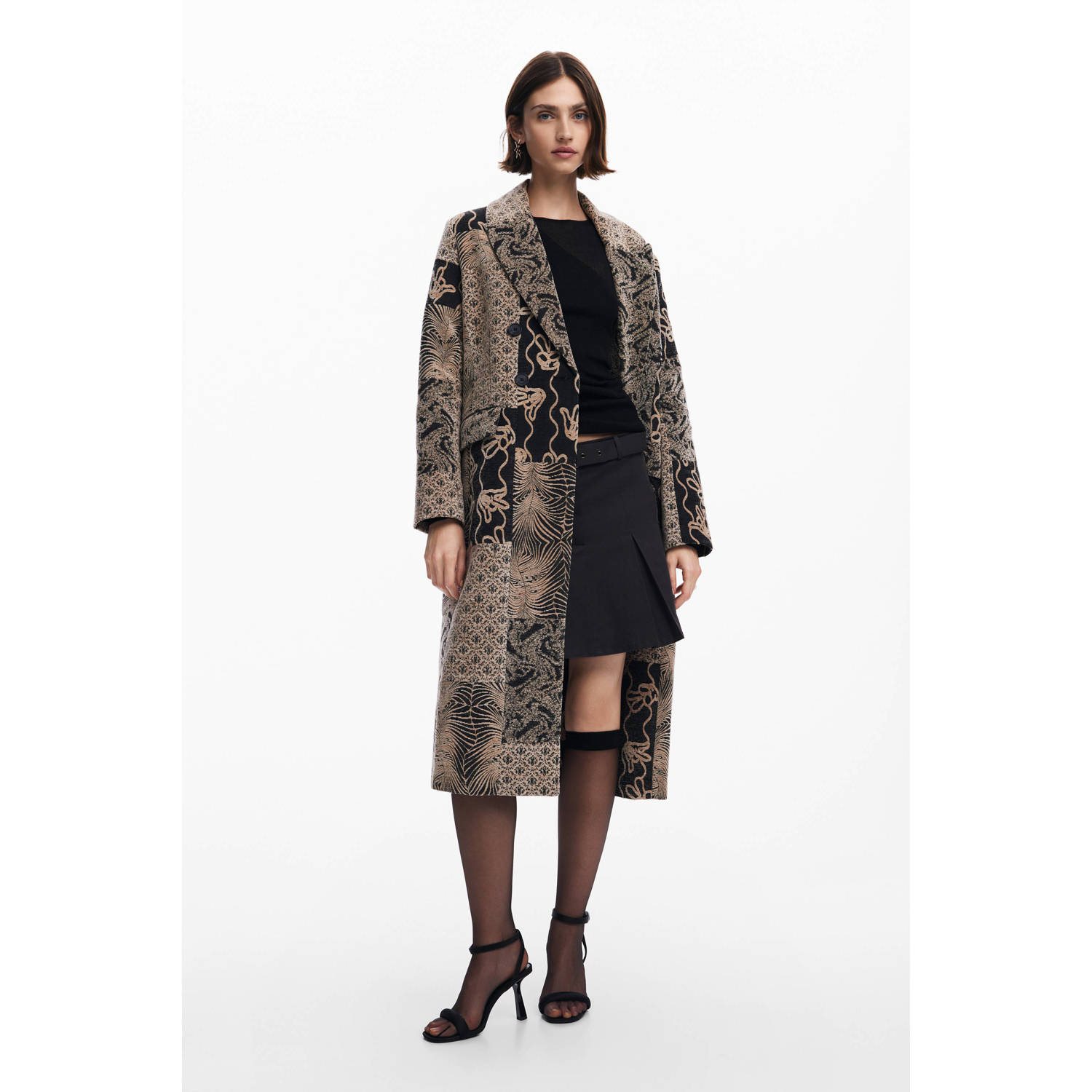 Desigual jas met all over print bruin zwart