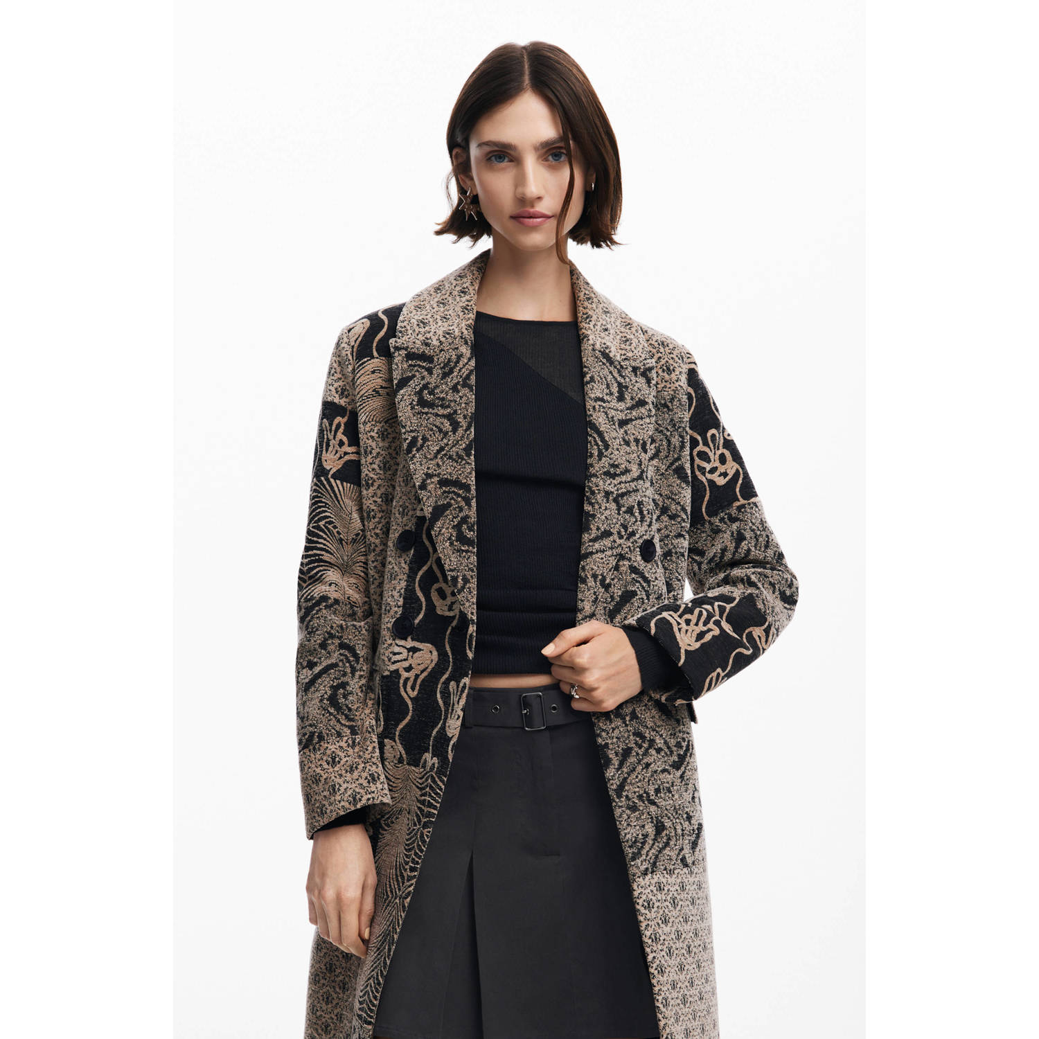 Desigual Gedrukte Revers Kraag Jas Knoopsluiting Multicolor Dames