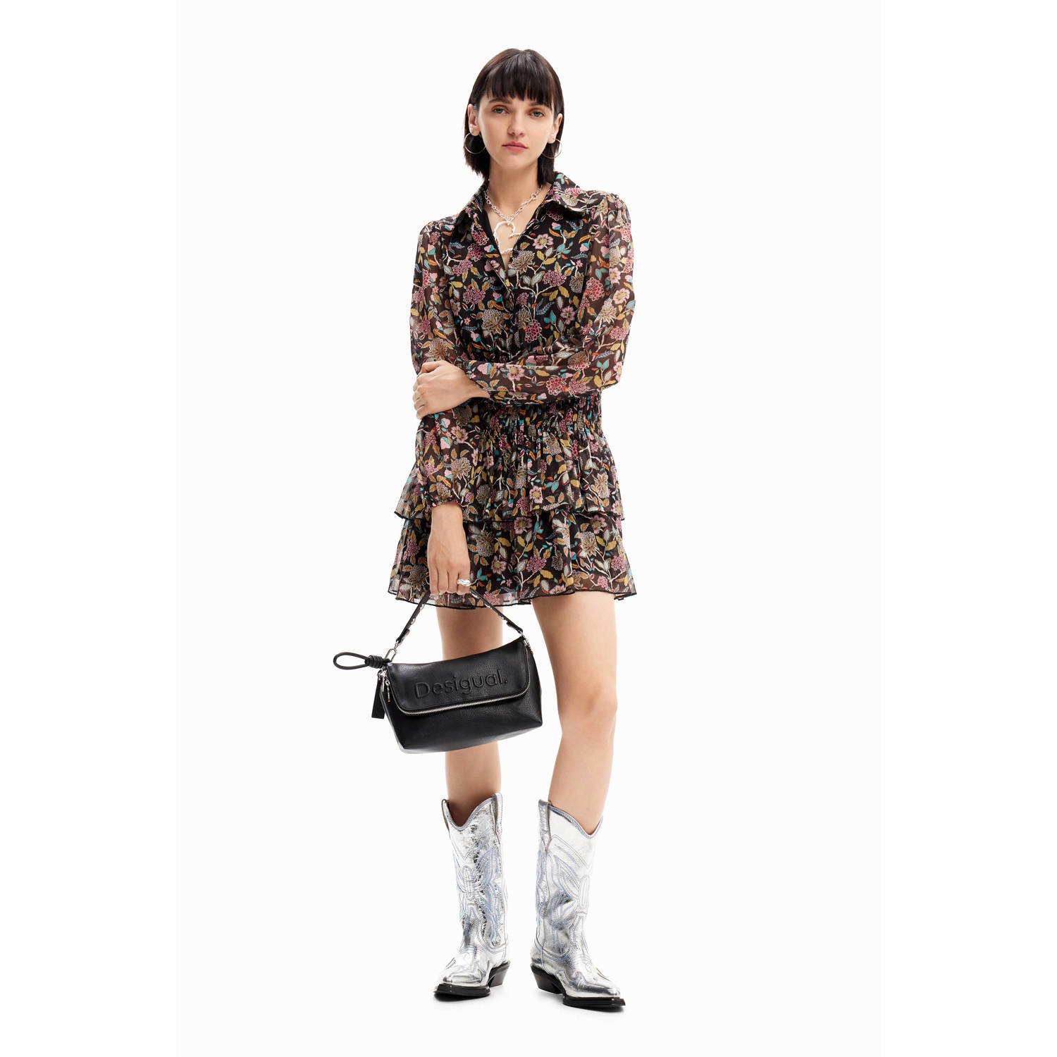Desigual Bloemen lange mouw jurk knoopsluiting Multicolor Dames