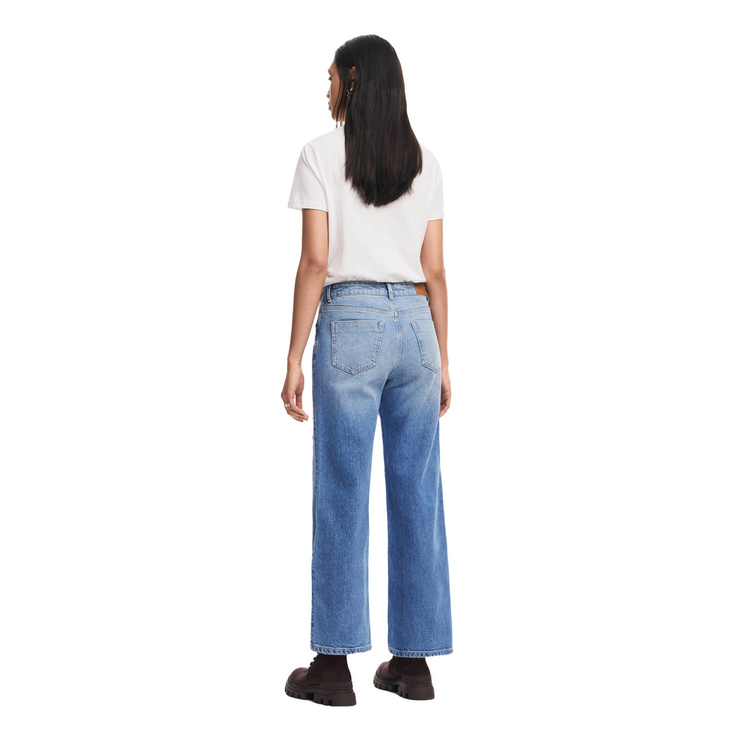 Desigual cropped high waist wide leg jeans light blue denim
