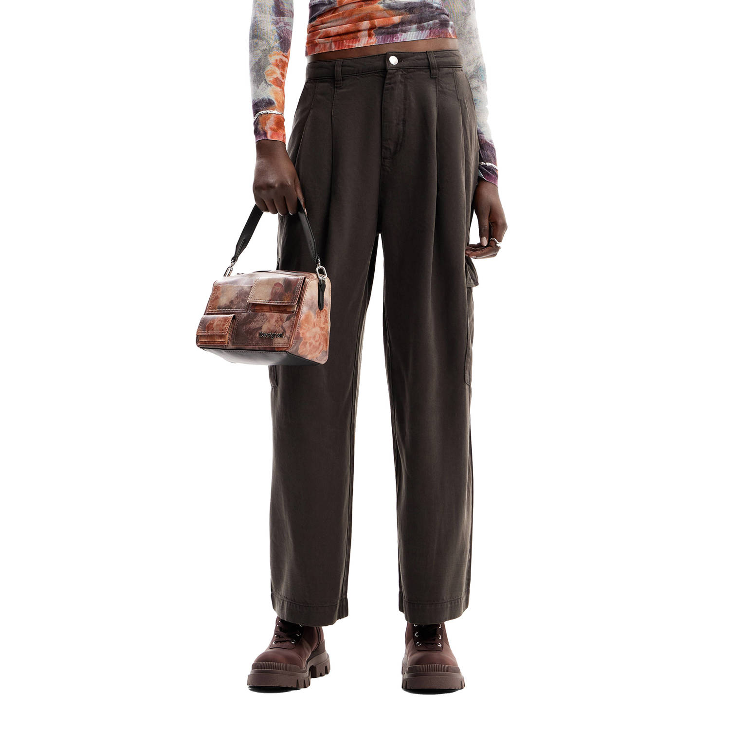 Desigual wide leg cargo broek antraciet