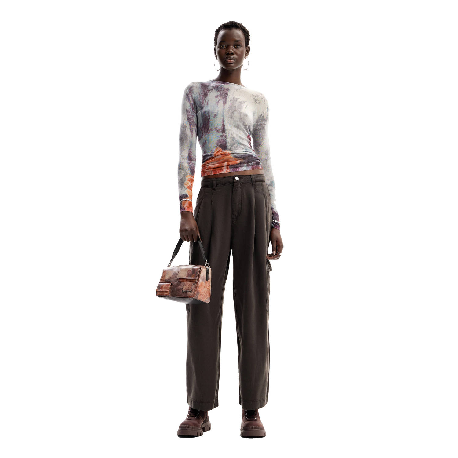 Desigual wide leg cargo broek antraciet