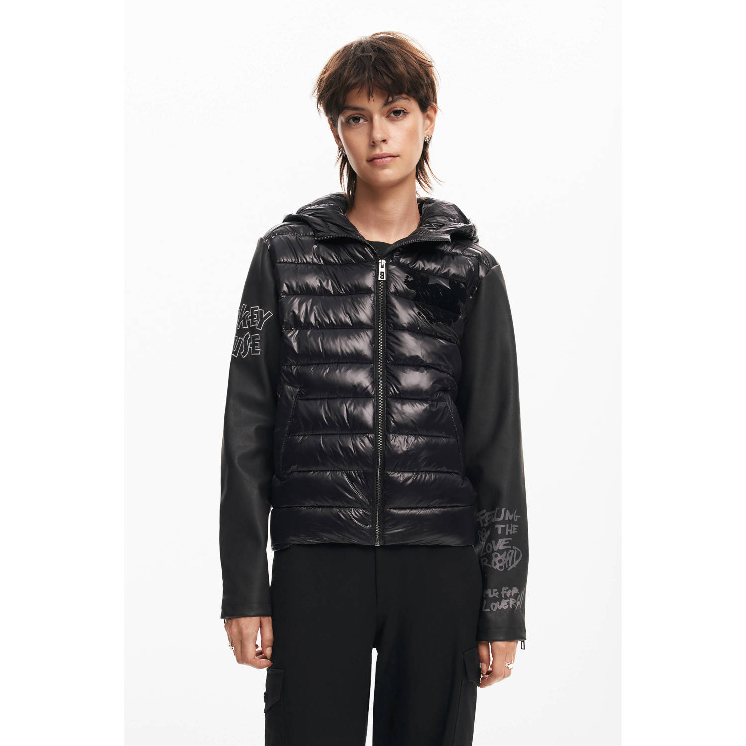 Desigual gewatteerde winterjas met printopdruk zwart