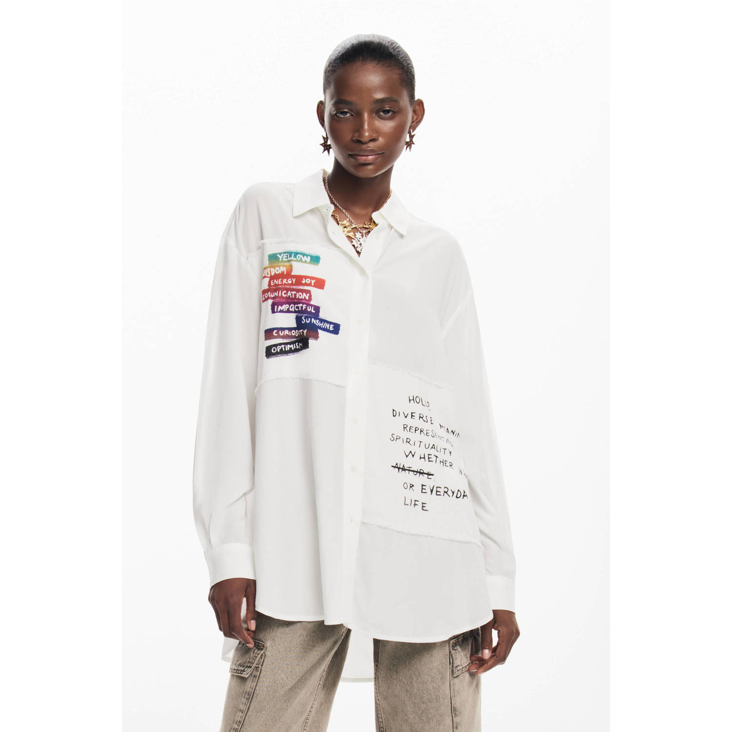 Desigual blouse met tekst wit zwart