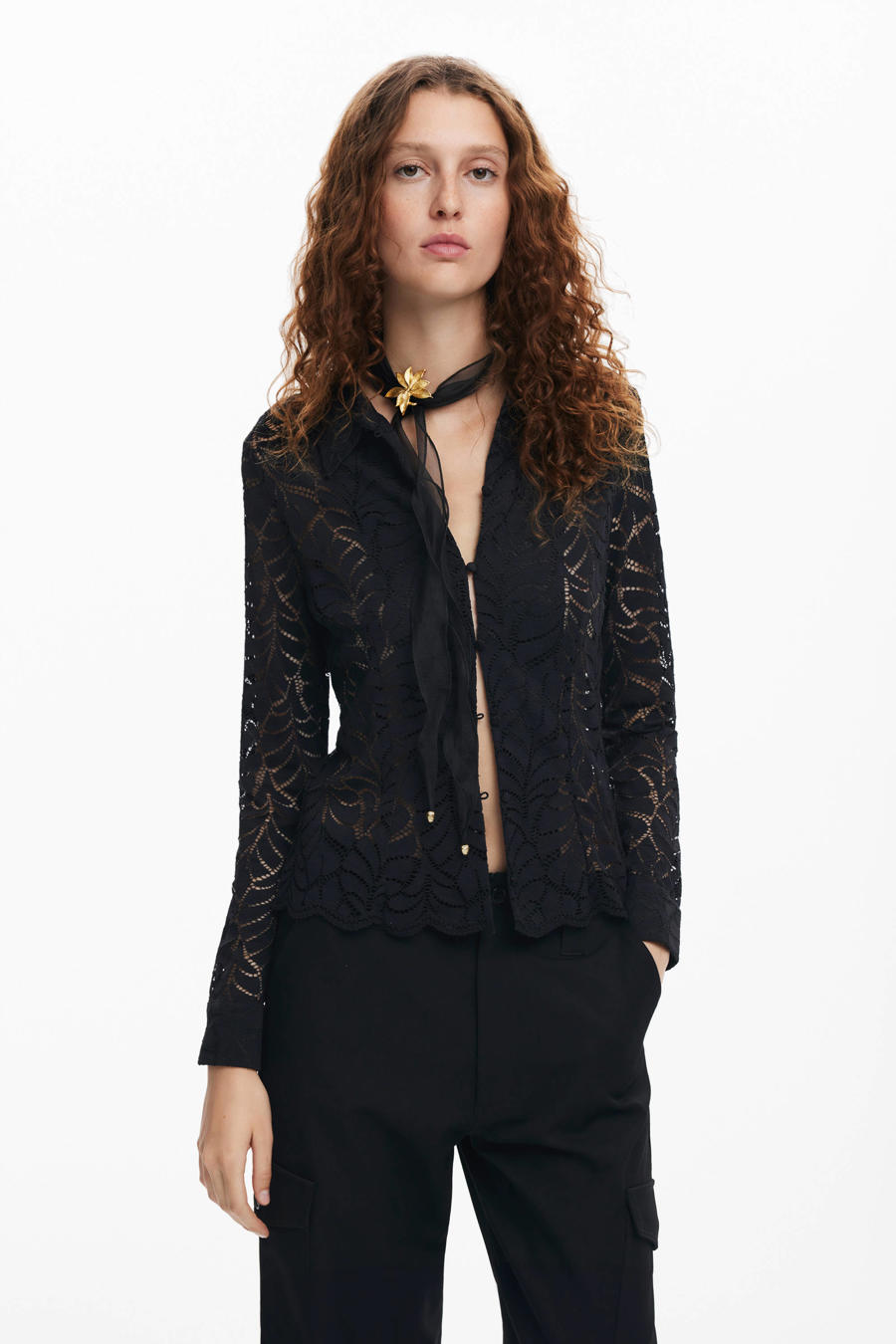 Desigual Flocked Sheer Blouse, Polyester in Blue | UK