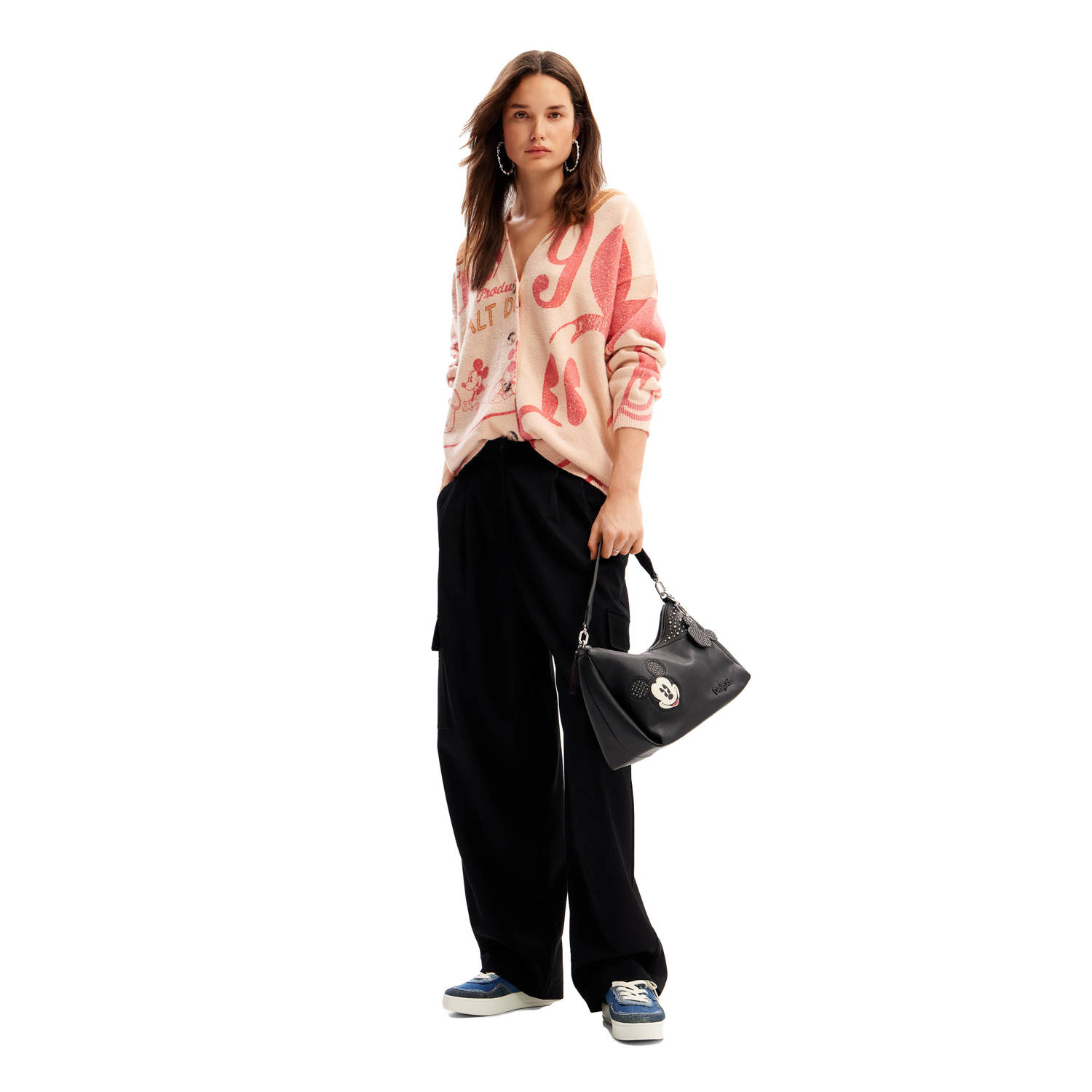 Desigual fijngebreid vest met micky mouse print lichtroze