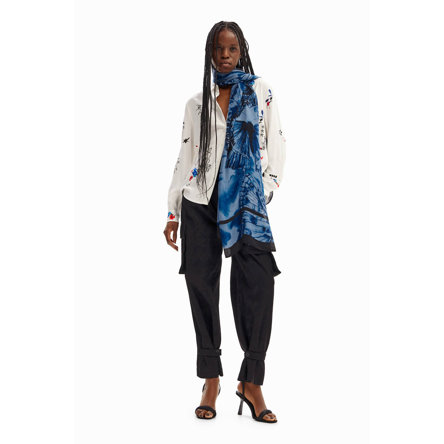 Desigual sjaal met dierenprint blauw