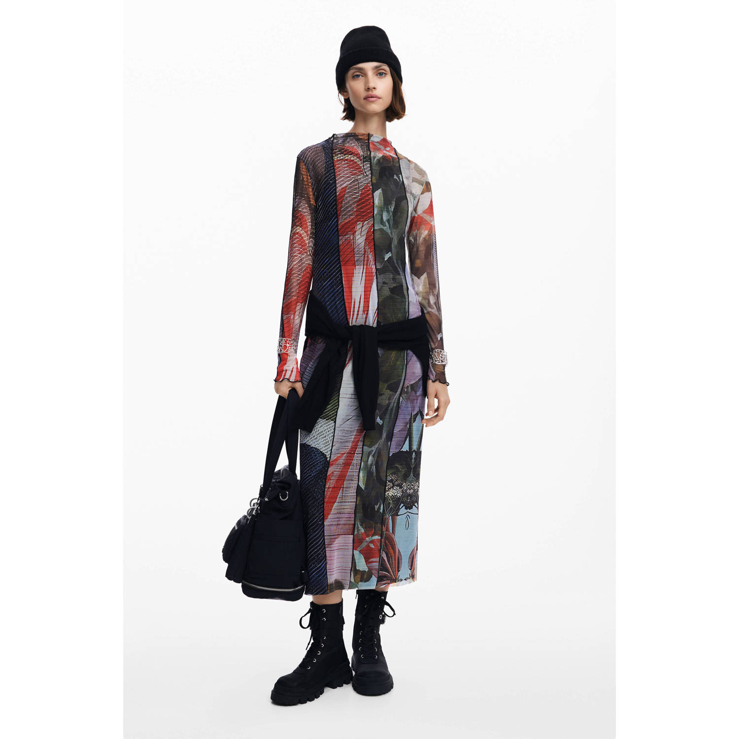 Desigual Jurk Midi-jurk met print en lange mouwen en hoge hals