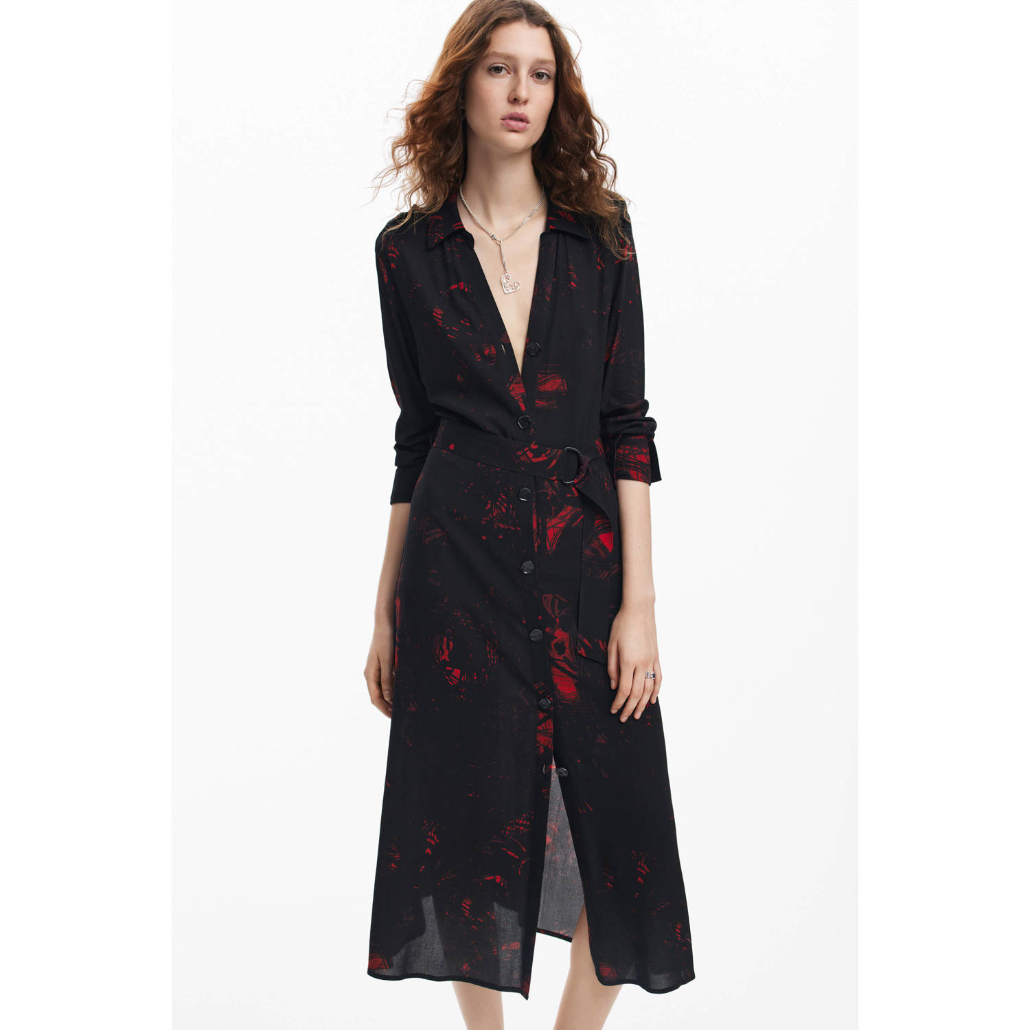 Desigual blousejurk met all over print zwart rood