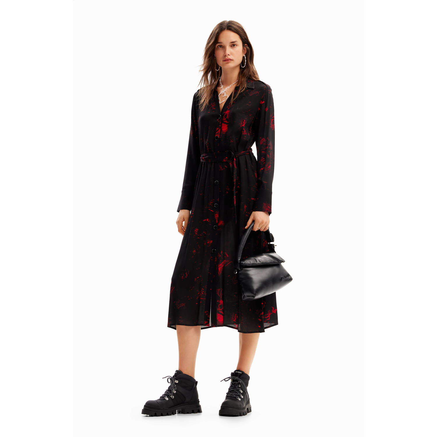 Desigual blousejurk met all over print zwart rood
