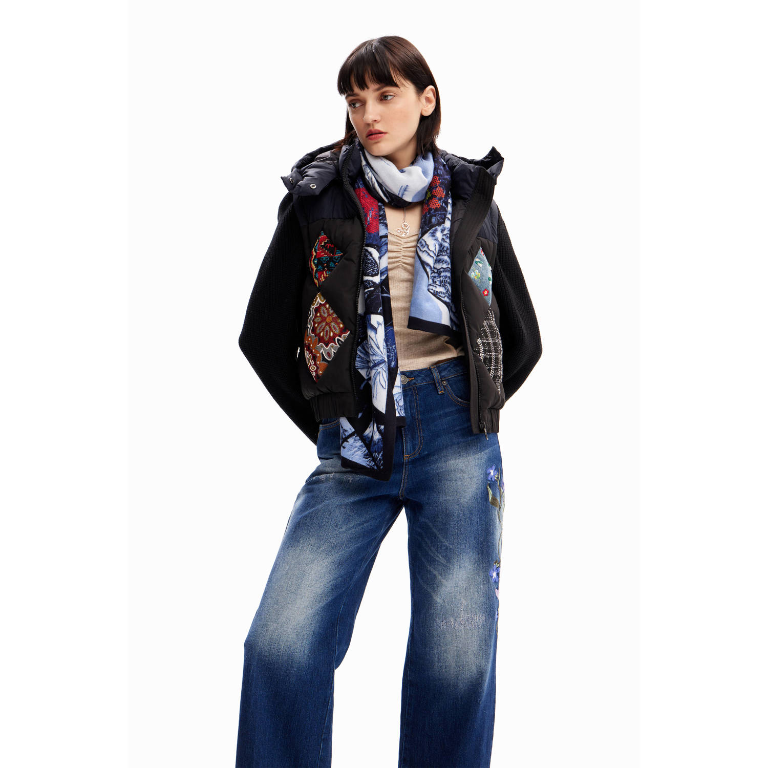 Desigual sjaal met all over print blauw