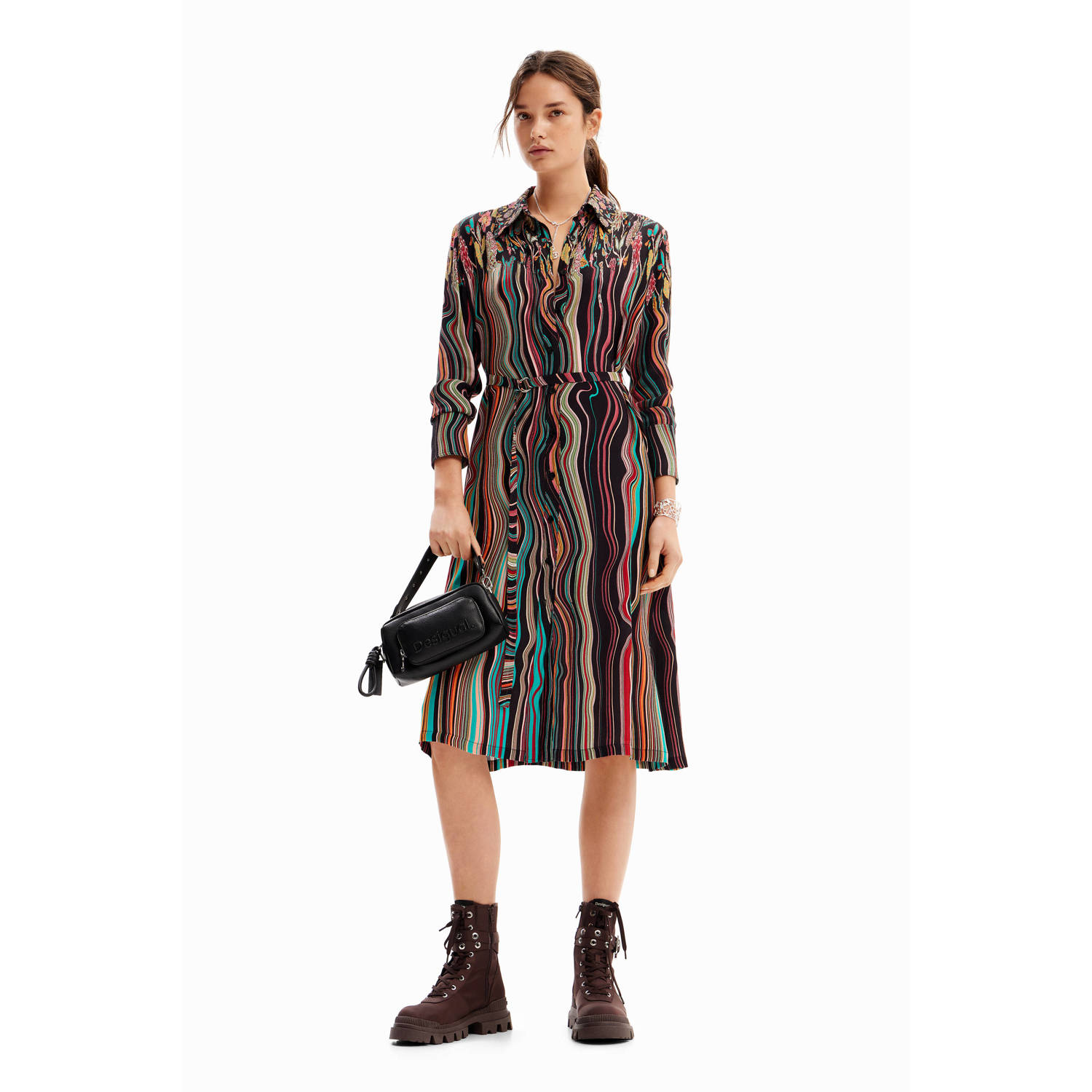 Desigual blousejurk met all over print en ceintuur multi