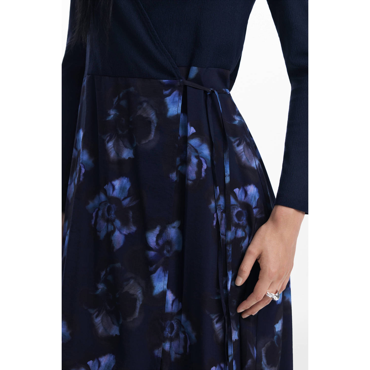 Desigual gebloemde wikkeljurk donkerblauw