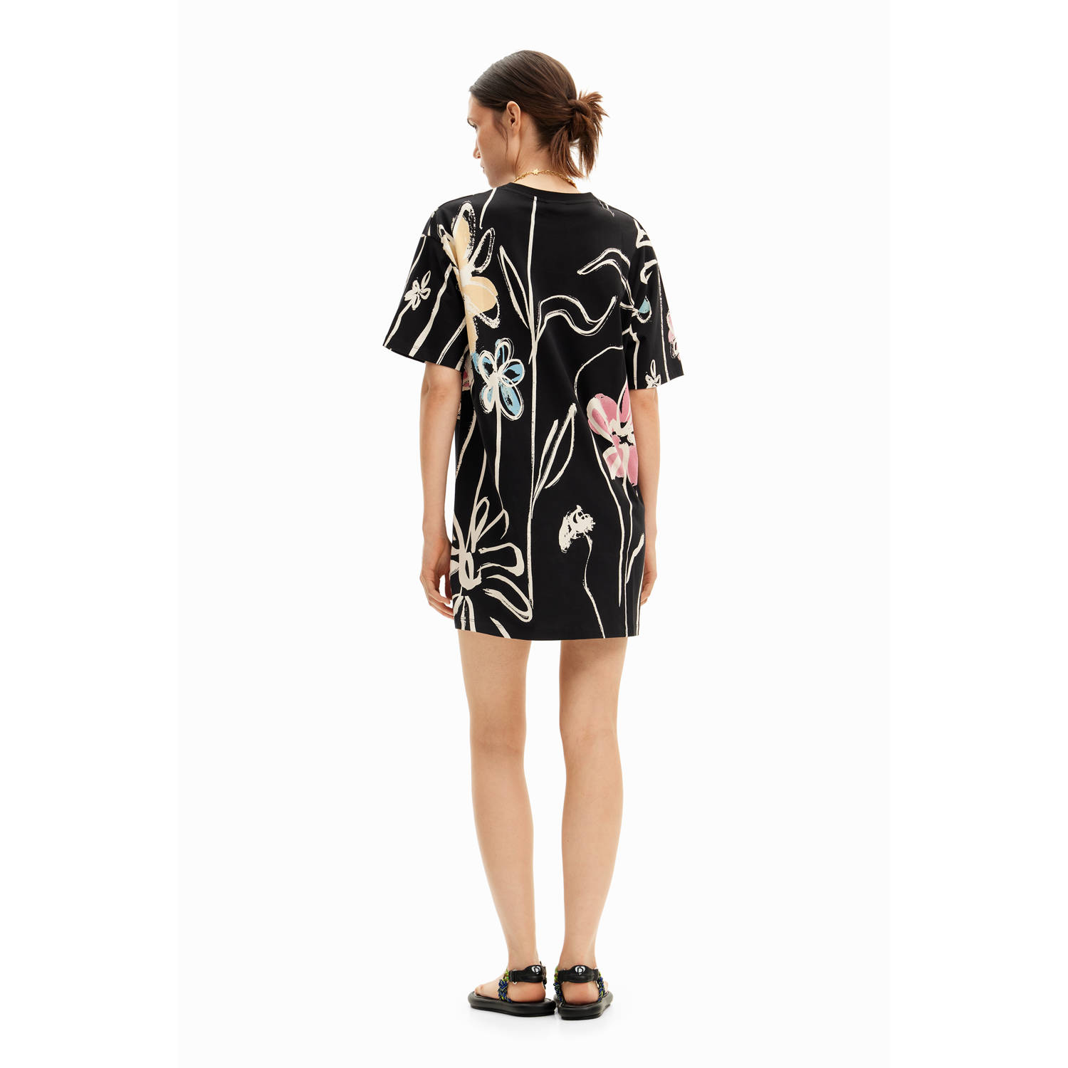 Desigual gebloemde T-shirtjurk zwart multi
