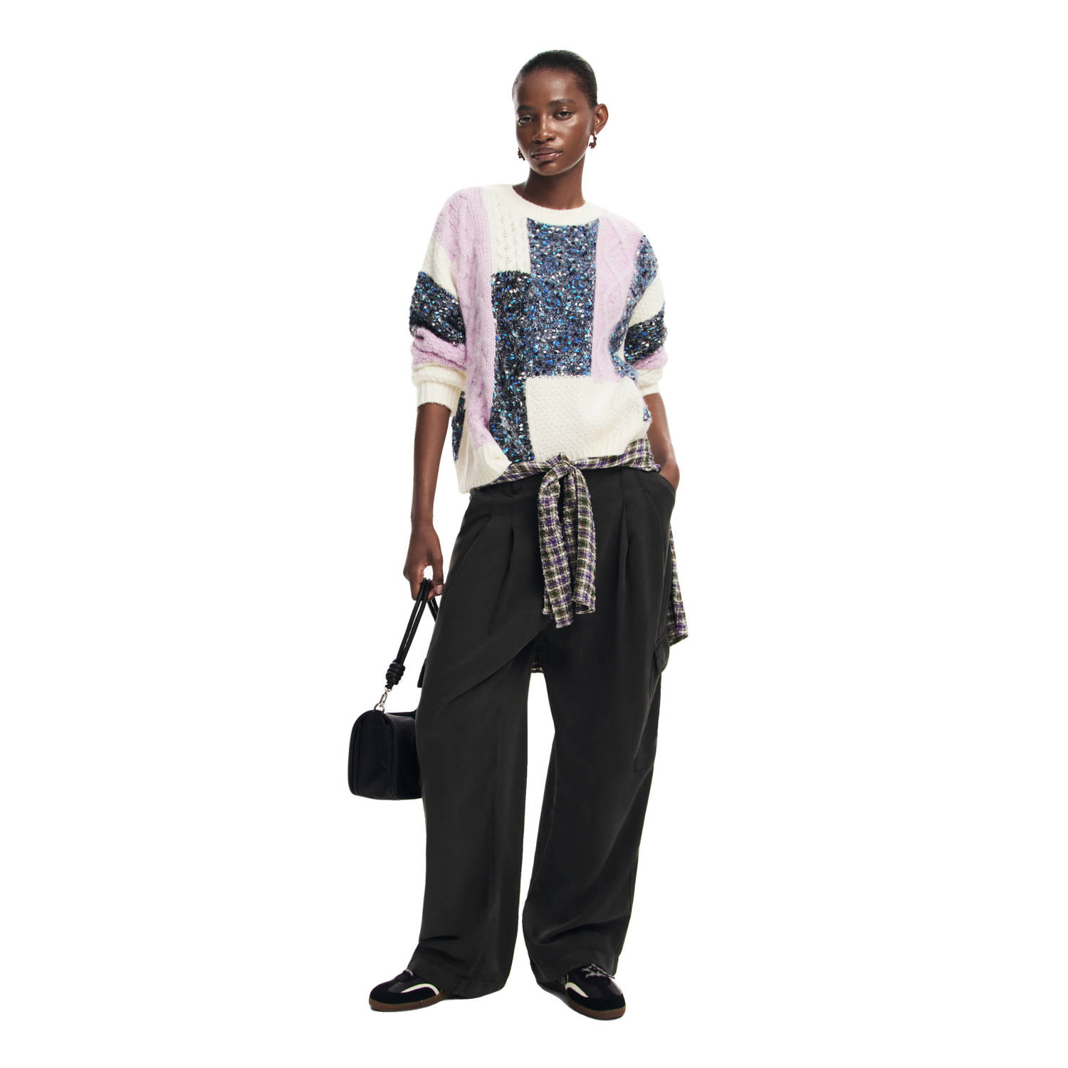 Desigual gebreide trui met glitters ecru lila blauw