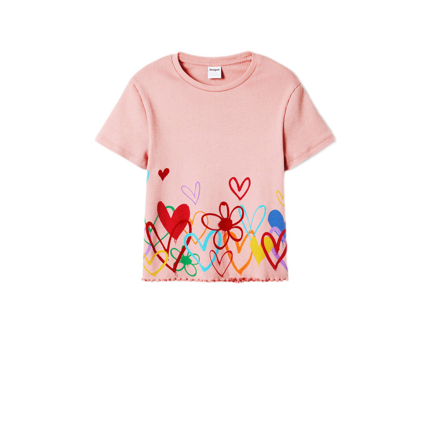 Desigual T-shirt met all over print lichtroze multicolor