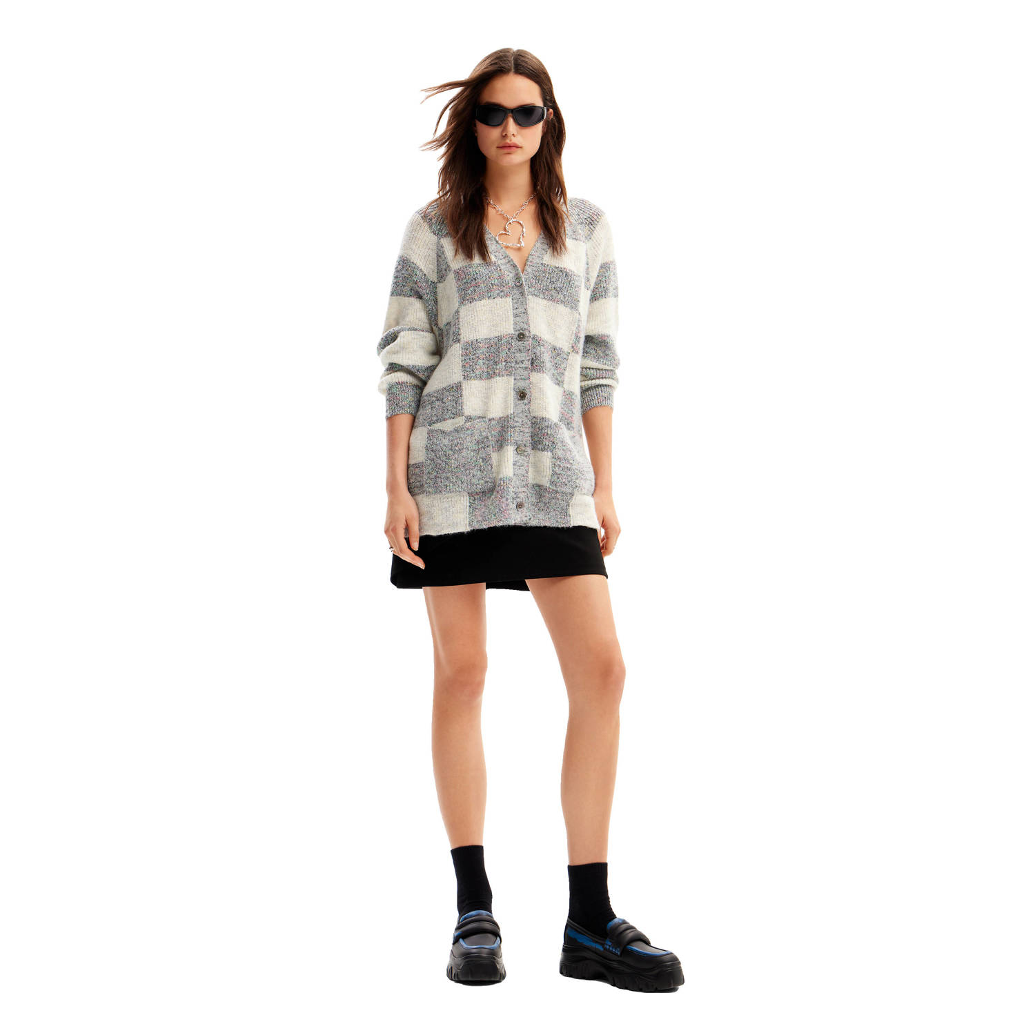 Desigual gebreid vest met mixprint grijs
