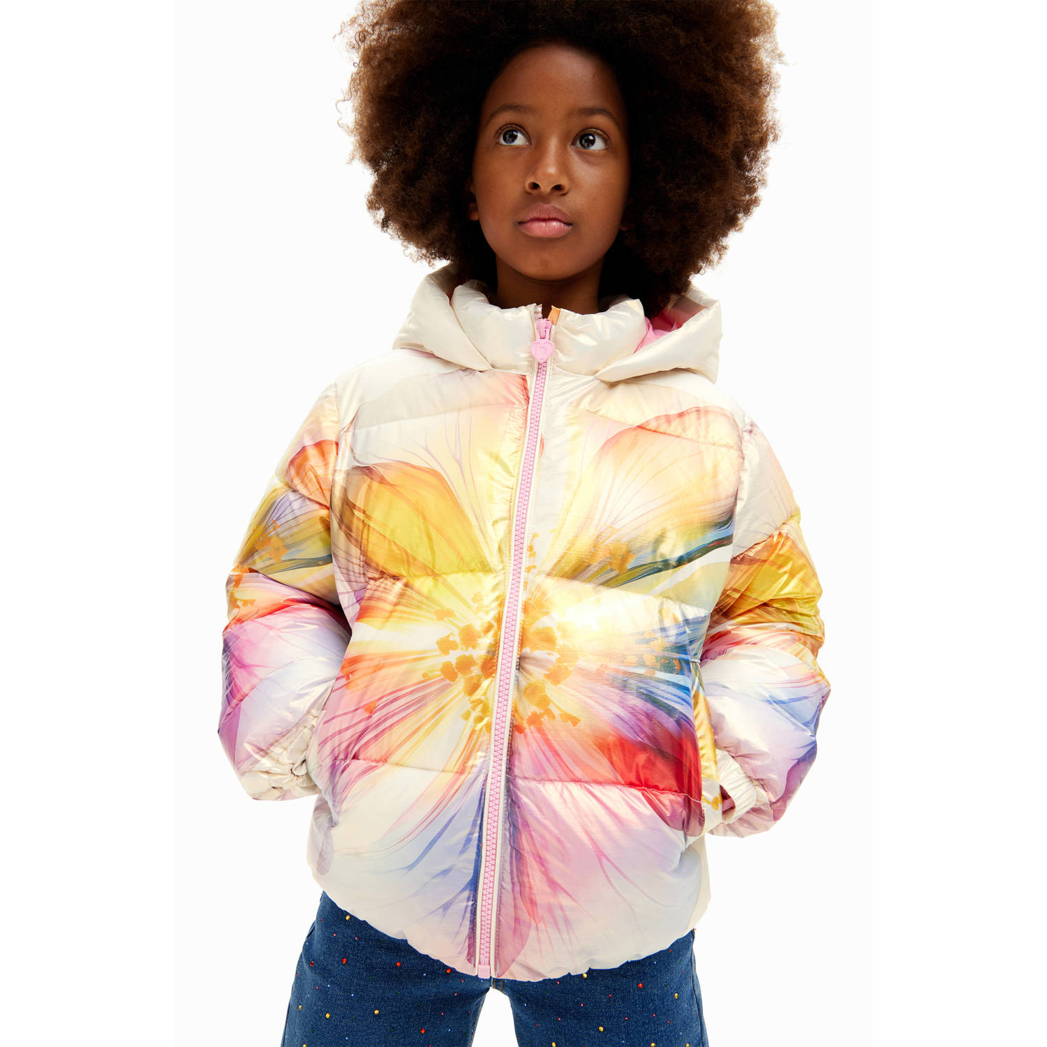 Desigual gewatteerde winterjas met all over print multicolor